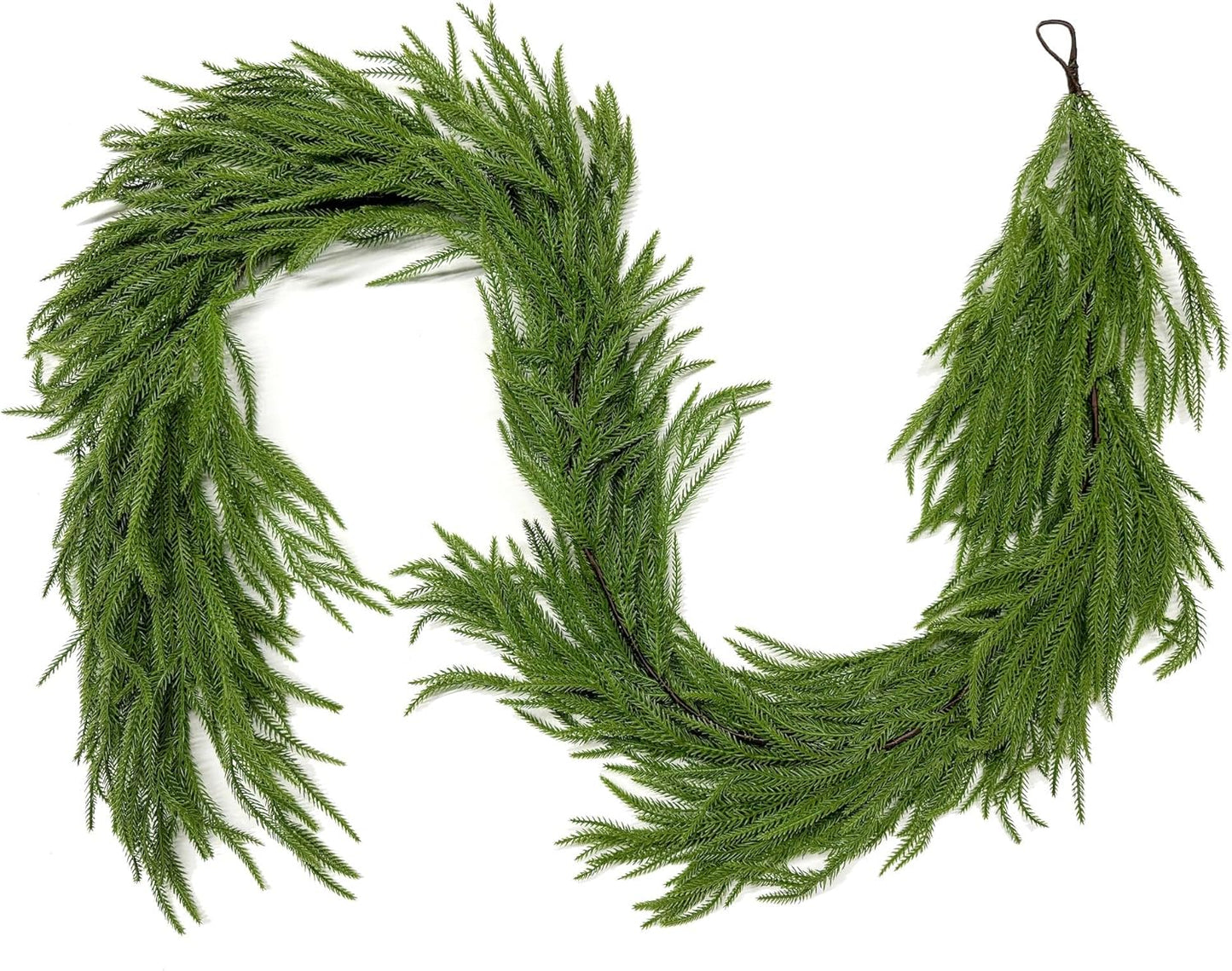2PCS 9FT Christmas Garland Norfolk Pine Garland Real Touch Artificial Greenery Garland for Mantle Fireplace Table Indoor Outdoor Decor (Full)