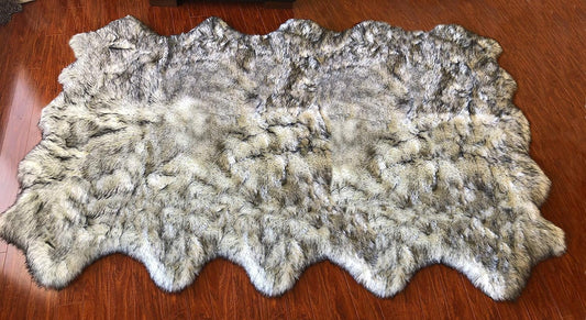 LAMBZY Faux Sheepskin Hypoallergenic Free Shape Silky Shag Rug, Luxury Shaggy Plush Carpet for Bedrooms Living Room Kids Rooms Sofa Floor Rugs(Decto 10 Pelts 6'x10', White/Black)