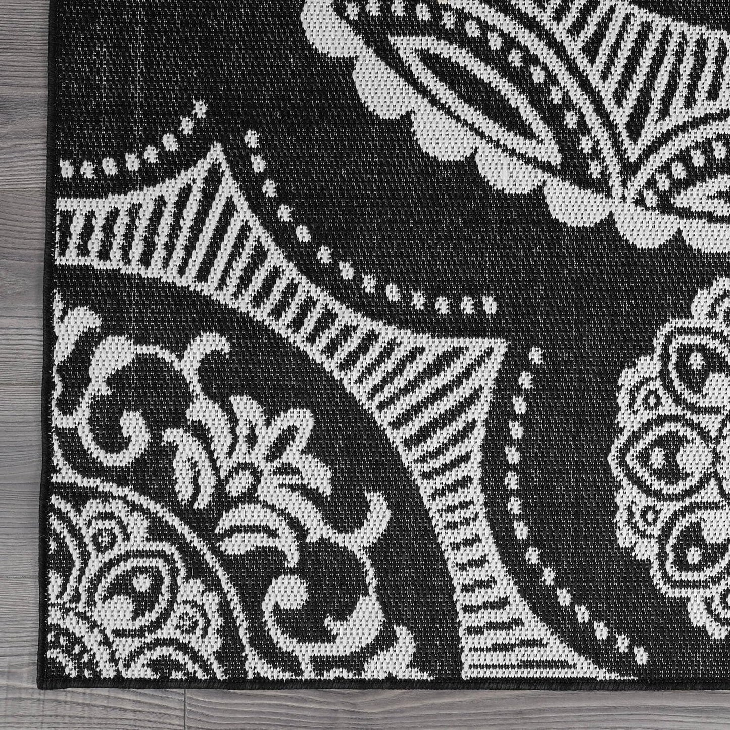 Medallion Outdoor Rug 10x14 Washable Outside Carpet for Indoor Patio Porch Waterproof Easy Cleaning Non Shedding Area Rugs Black 10 x 14