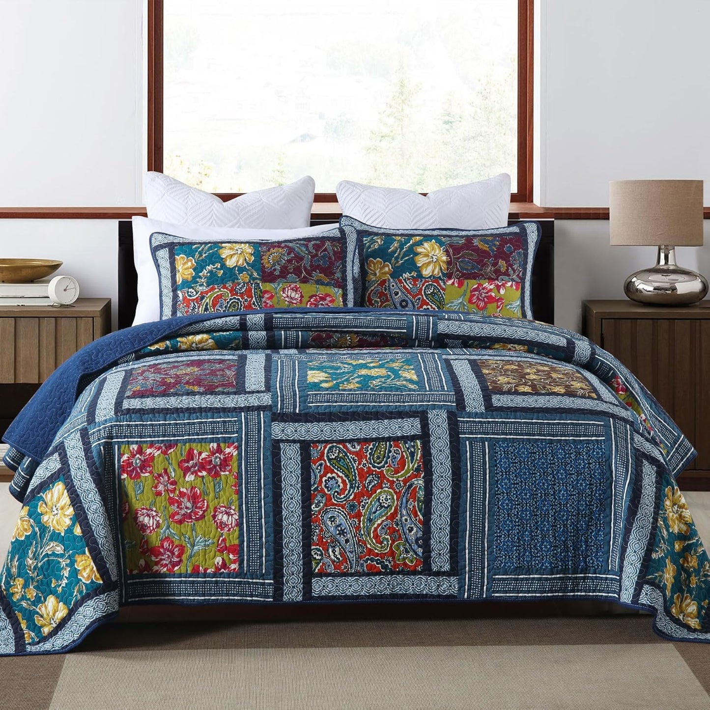 Secgo King Comforter Set for Bed - 100% Cotton Quilts Queen Size, Black Bedspreads (96 * 104 Inch) with 2 Pillow Shams