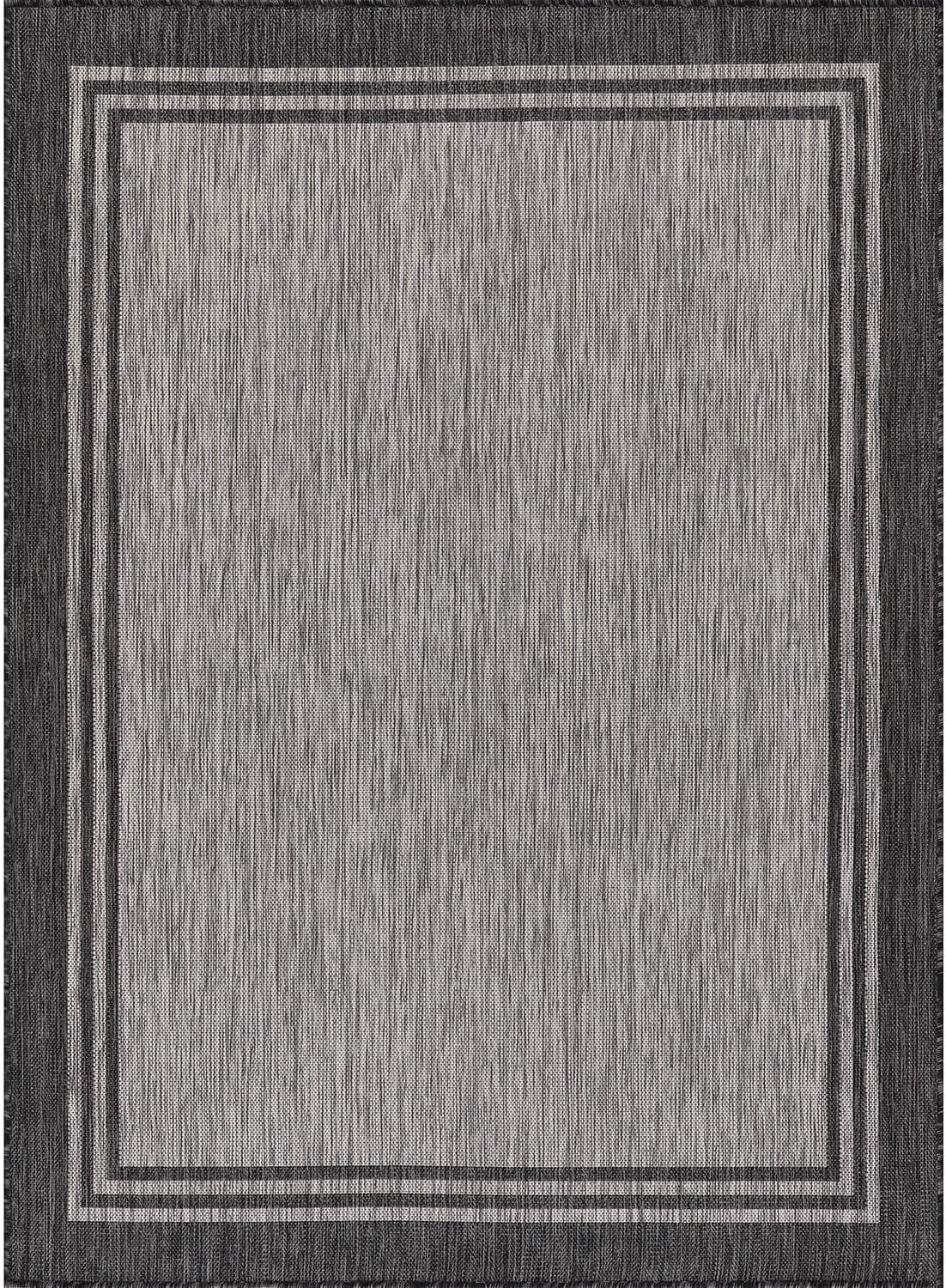 Bordered Outdoor Rug 5x7 Washable Outside Carpet for Indoor Patio Porch Waterproof Easy Cleaning Non Shedding Area Rugs Dark Gray 5 x 7