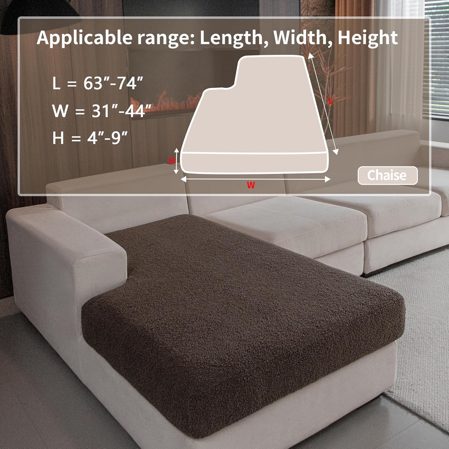 Couch Cushion Covers for Sectional Sofa, Stretch Soft Sofa Slipcovers Washable Wear-Resistant Universal Furniture Protector for Living Room(1 Piece Chaise Cover, Brown)