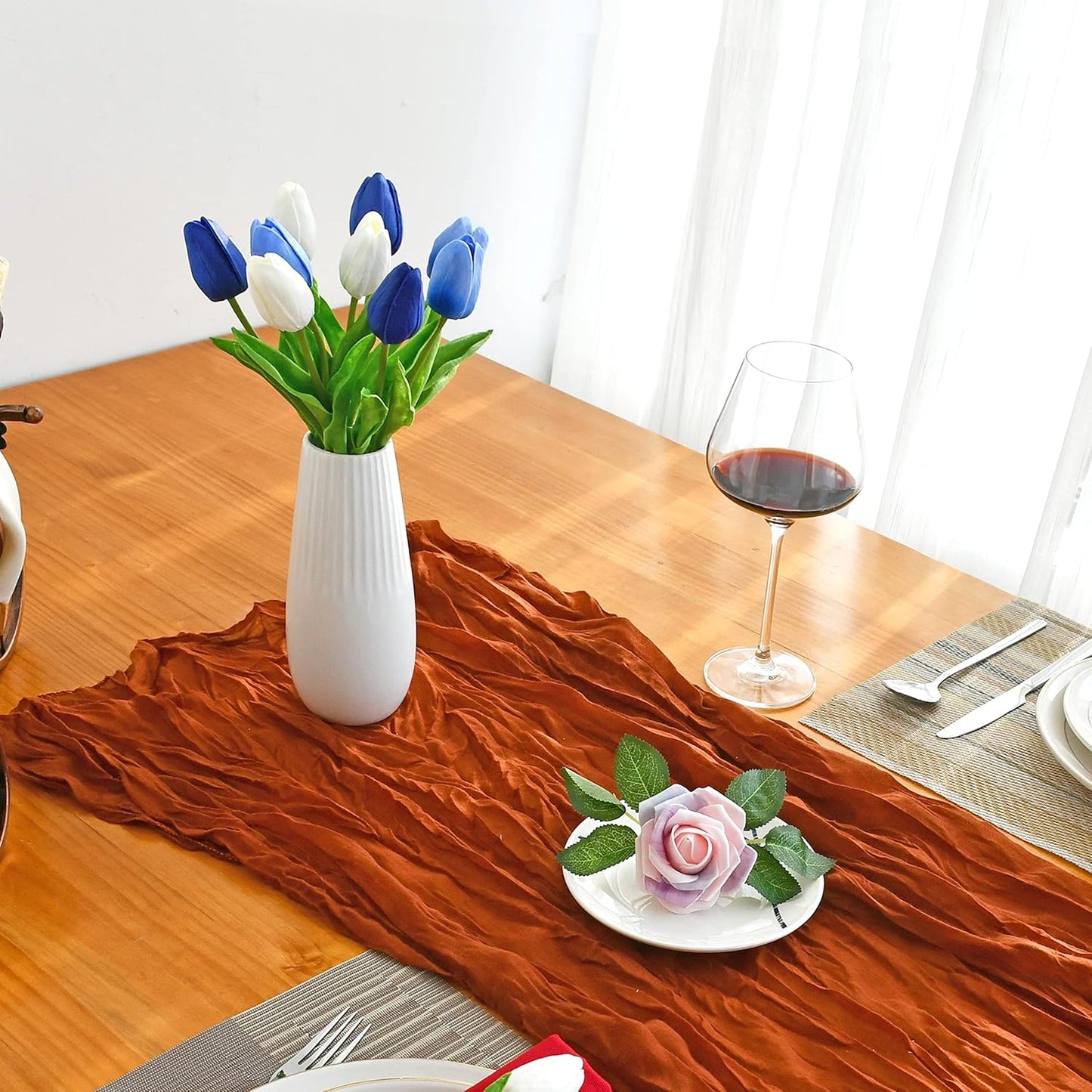 Mandy's Artificial Tulips 20 Stems Shades of Blue PU Faux Flowers for Wedding Home Decor 13.5 Inch