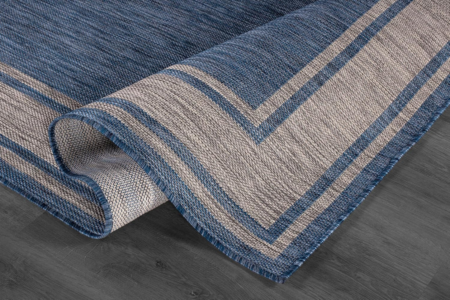 Beverly Rug Large Outdoor Rug 9x12 Modern Bordered Area Rugs for Indoor and Outdoor Patio Deck Porch Garden Waterproof Weather Sun Resistant Washable Outside Carpet (9 x 12 Navy)