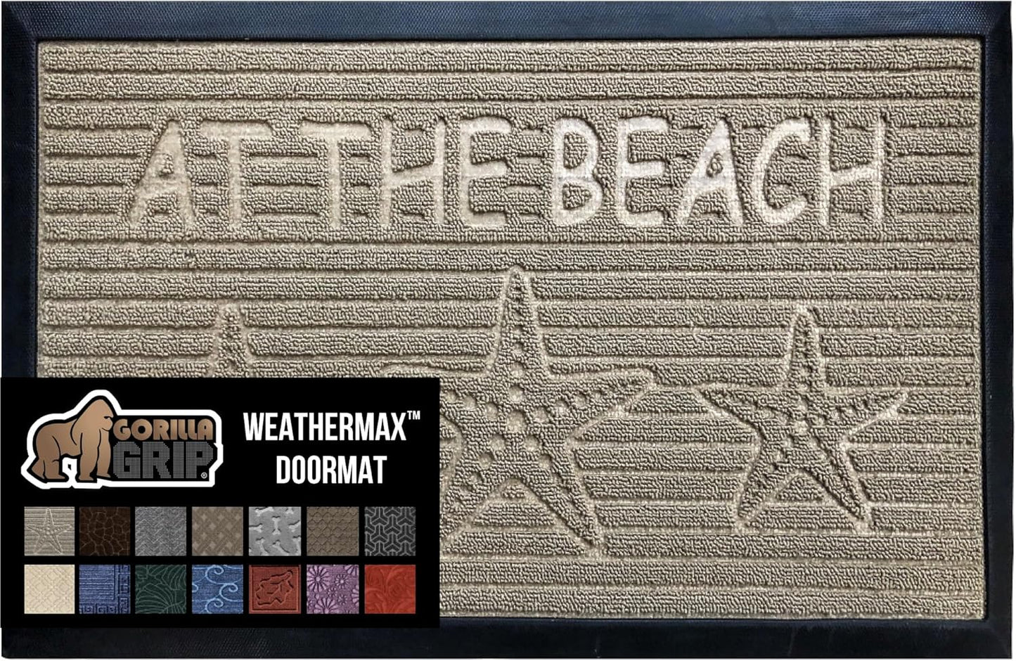 GORILLA GRIP 100% Waterproof All-Season WeatherMax Doormat 35x23, US Designed Natural Rubber, Stain and Fade Resistant, Low Profile Indoor Outdoor Door Mats, Easy Clean Patio Mat, Sand Beach