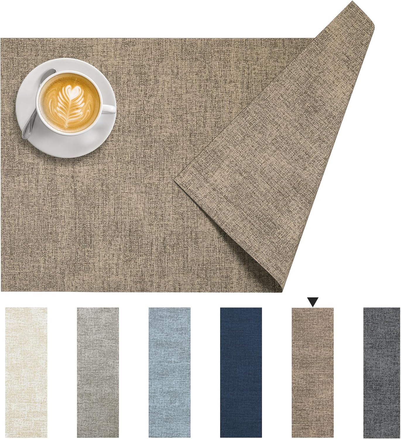 DOLOPL Placemats Set of 6, Reversible Wipeable & Heat Resistant Place Mats, Modern Faux Leather Table Mats for Kitchen, Neutral Waterproof Tablemats for Dining Table Decor, Wedding, Party(Brown)