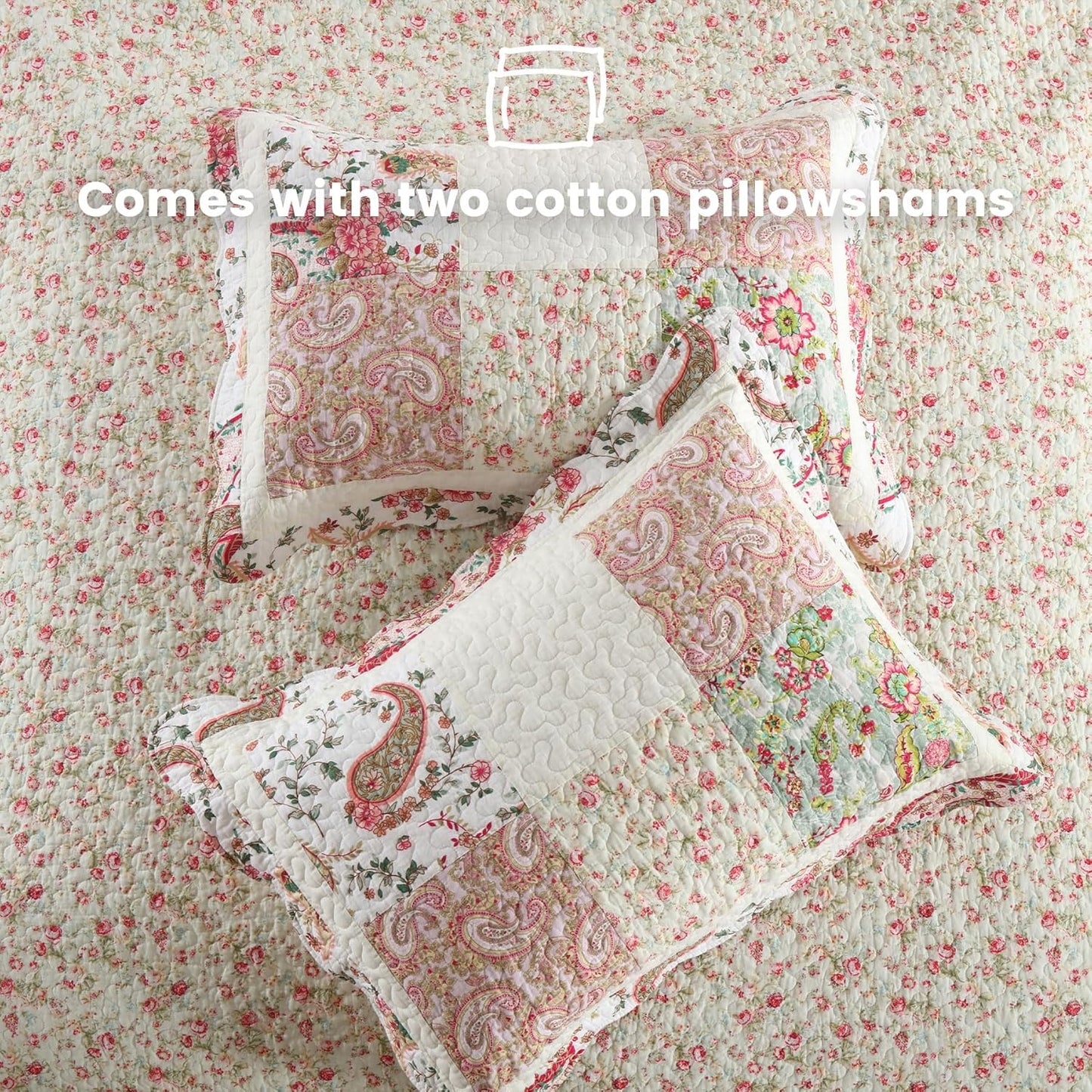 Secgo Queen Comforter Set for Bed - 100% Cotton Quilts Queen Size, Black Bedspreads (90 * 98 Inch) with 2 Pillow Shams, Patchwork Reversible Lightweight Bedding