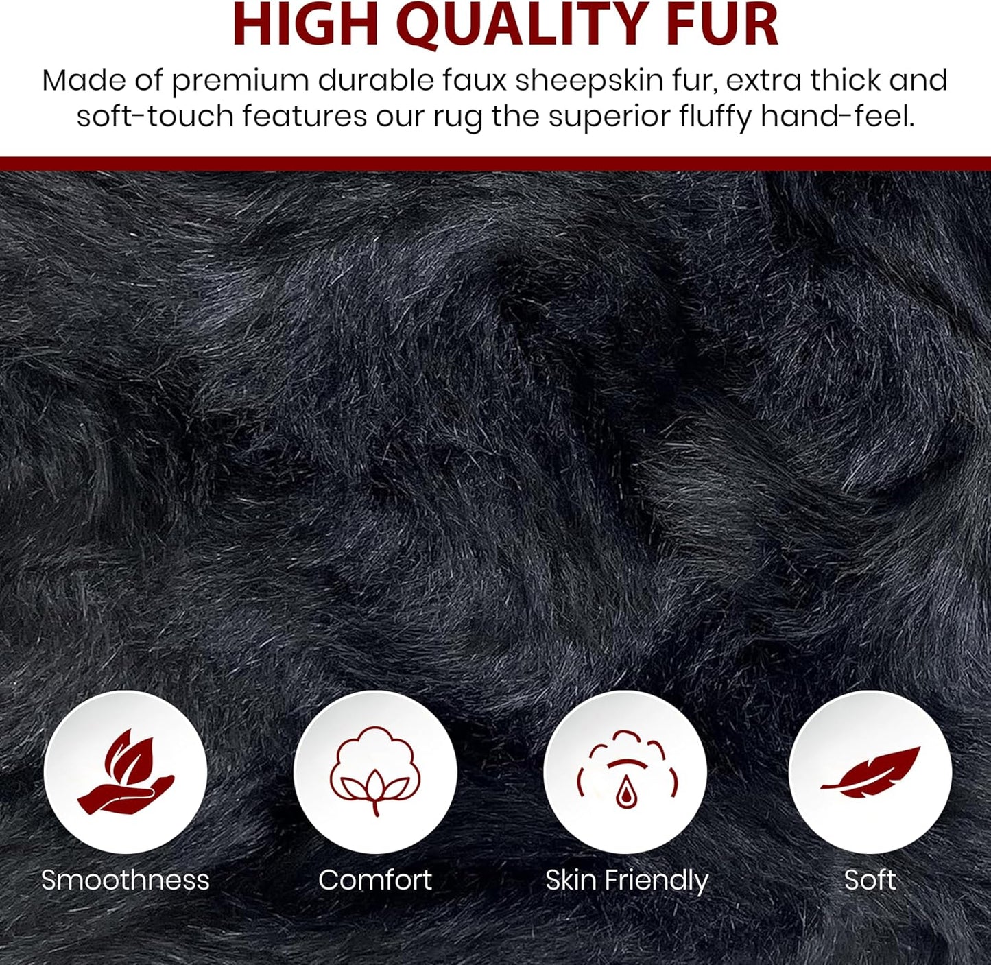 LAMBZY Faux Sheepskin Hypoallergenic Free Shape Silky Shag Rug, Luxury Shaggy Plush Carpet for Bedrooms Rugs Living Room Kids Rooms Sofa Floor Rugs (Single and a Half 2'x4', 60x120 cm Black)