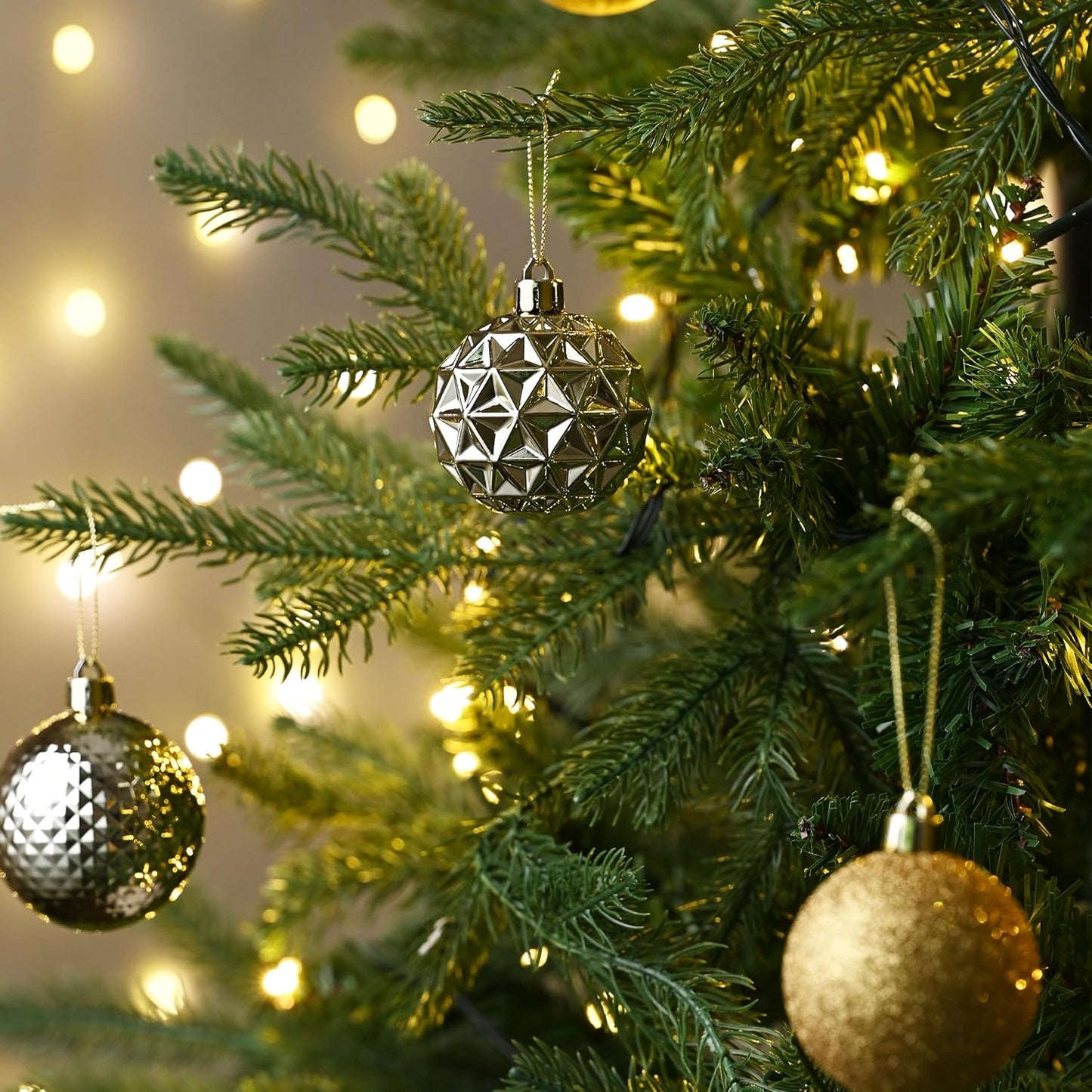 Valery Madelyn Christmas Tree Decorations Ornament Set for Fall Halloween, 50ct 2 Inches Light Gold Shatterproof Christmas Ball Ornaments Hanging Xmas Holiday Party Decor