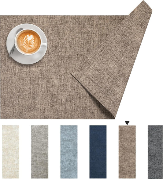 DOLOPL Placemats Set of 12, Reversible Wipeable & Heat Resistant Place Mats, Modern Faux Leather Table Mats for Kitchen, Neutral Waterproof Tablemats for Dining Table Decor, Wedding, Party(Brown)