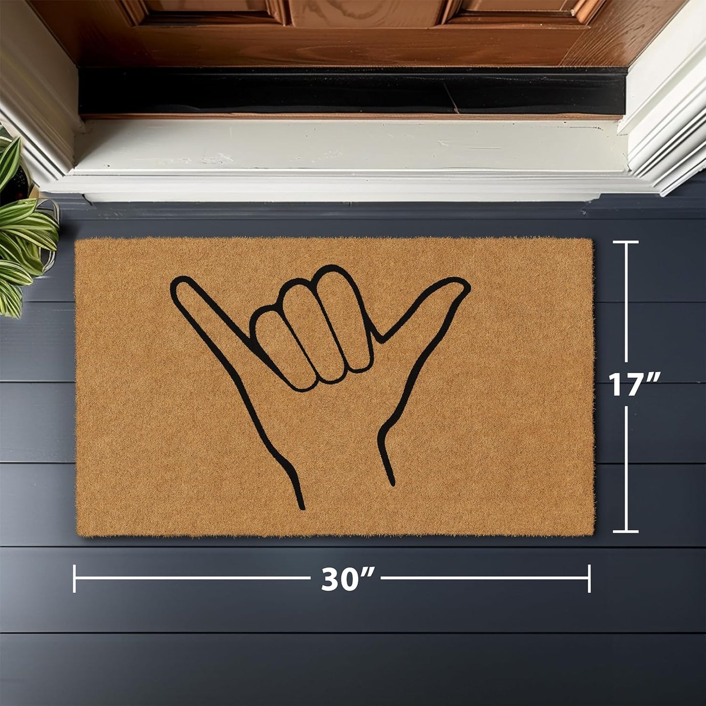 Barnyard Designs Natural Coco Coir Heavy Duty Backing Doormat - Large Cute Non-Slip Front Door Welcome Mat for Outside Entrance or Porch Entry, Brown (17x30, Shaka)