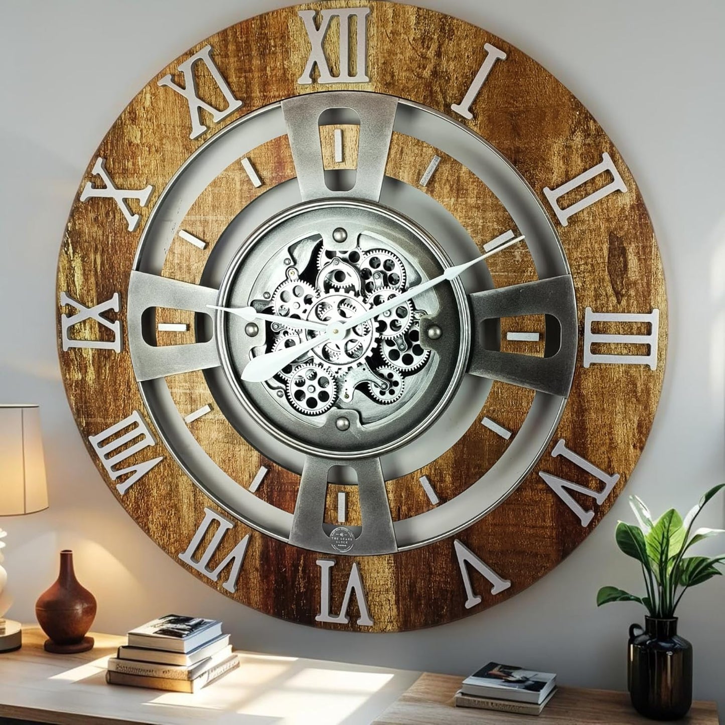 The Gears Clock Real Moving Gear Wall Clock England Line (Vintage Brown, 24 inches (60 cm))