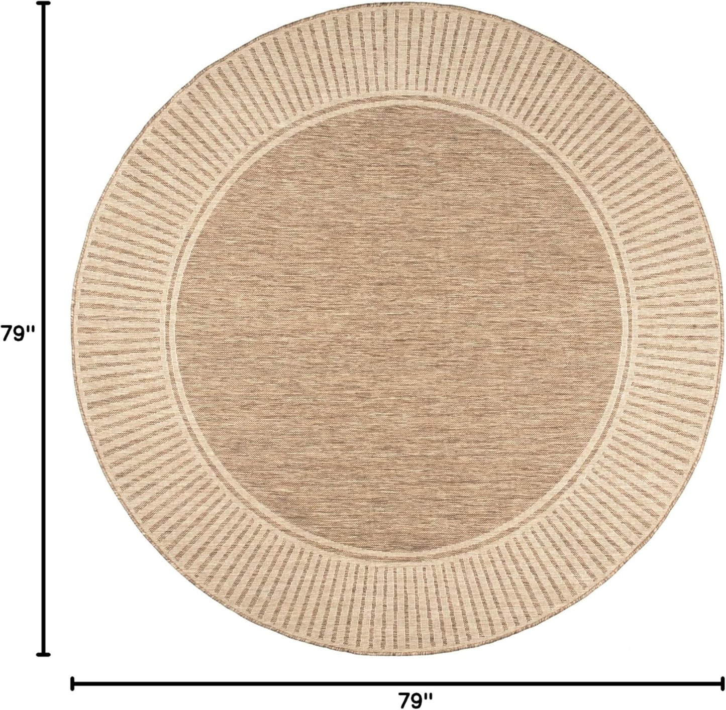 nuLOOM 6'7" Round Outdoor Area Rug, Casual Design With Striped Border, Stain Resistant, Highly Durable, For Patio, Balcony, Bedroom, Living Room, Dining Room, Bathroom, Light Brown