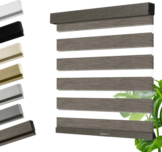 Cordless Zebra Blinds for Windows, Blackout Interior Blinds,Easy to Install,UV Protection,for Offices and Home,Custom Roller Shades, Mousse Dark Bown,55" W x 72" H