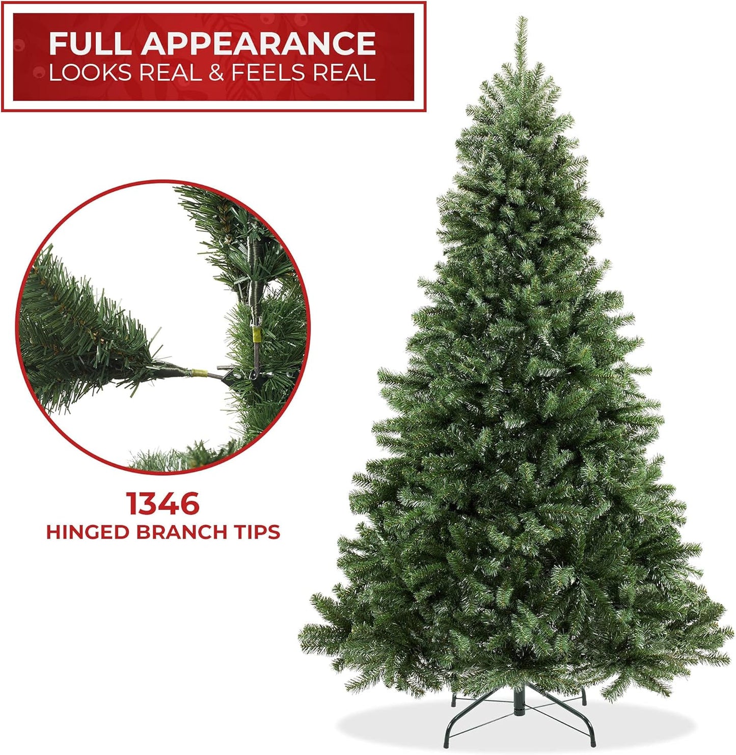 Casafield 7.5FT Realistic Green Spruce Artificial Holiday Christmas Tree with Sturdy Metal Stand