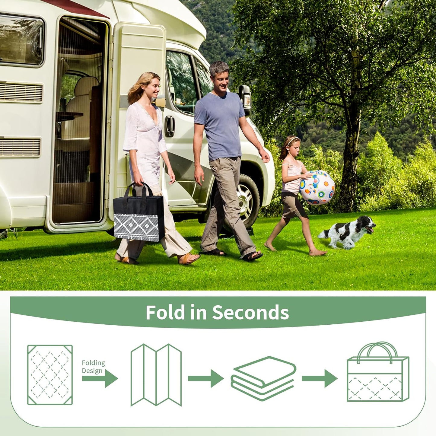 GENIMO Outdoor Rug Waterproof for Patio Decor, 5'x8' Reversible Plastic Straw Area Carpet, Camping Outside Mat for Outdoor, RV, Deck, Camper, Balcony,Picnic Grey & White