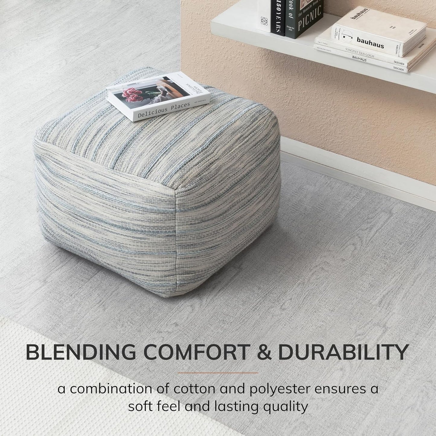 Anji Mountain 22"x22"x16" Handmade & Handcrafted Ottoman Pouf Comfortable Pouf Ottoman Foot Rest & Home Décor Accent for Living Room, Bedroom, Nursery, Kids Room, Patio