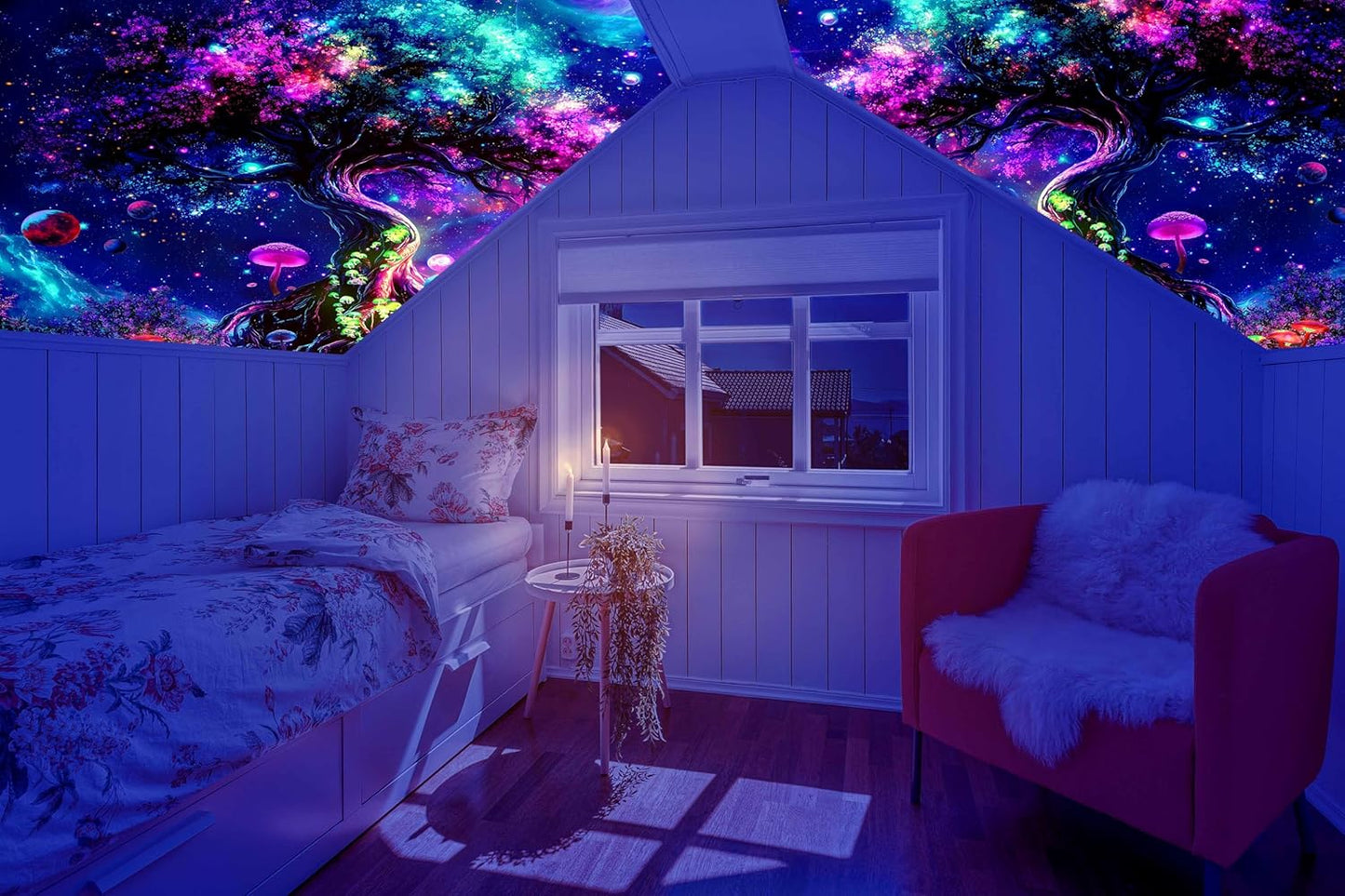 dueeia Blacklight Tree Life Tapestry Wall Hanging Fantasy Black Light Glow in the Dark Uv Mushroom Tapestries for Bedroom Aesthetic Living Room Wall Decor (78.7"x59.1")