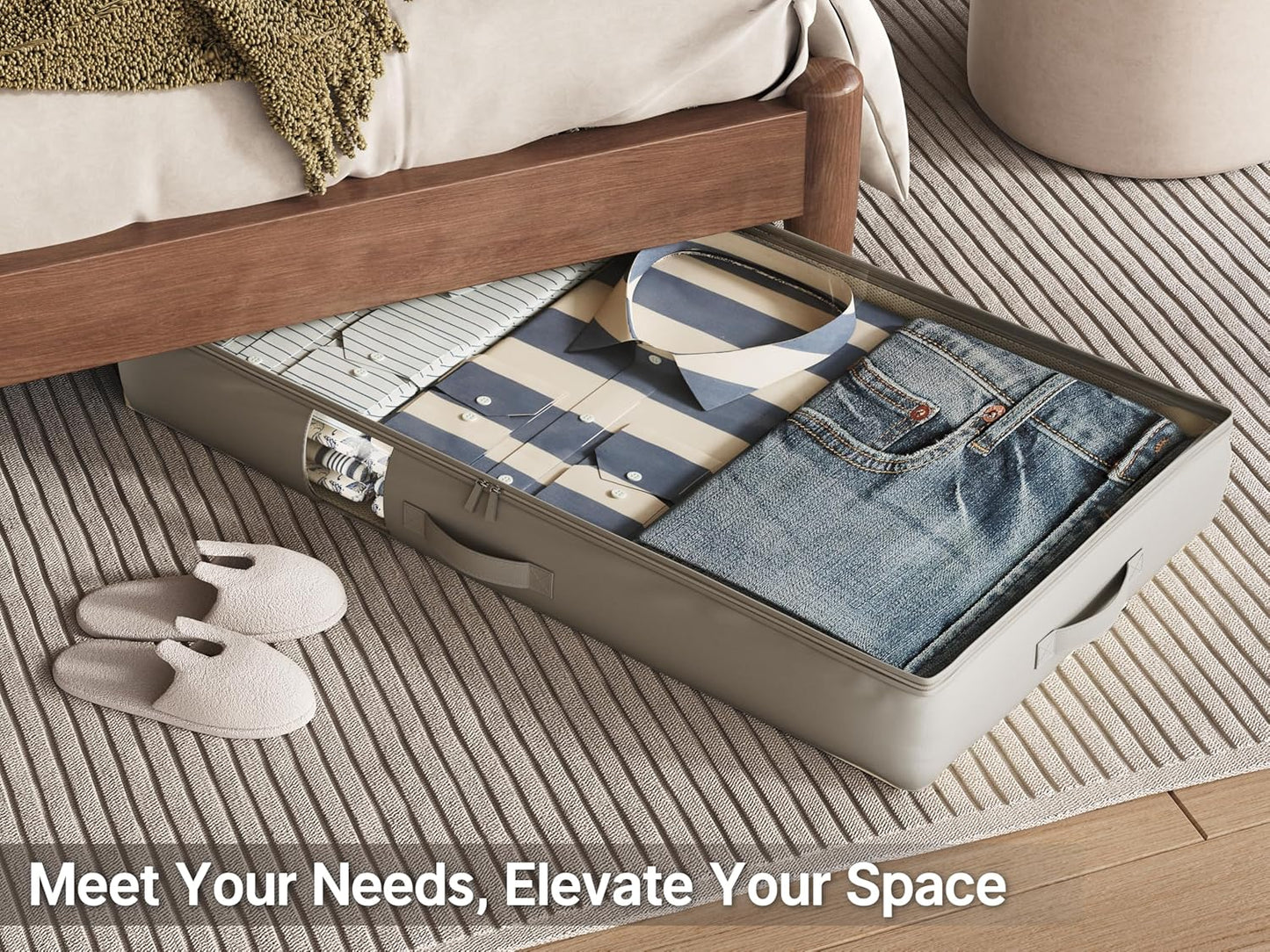Under Bed Storage Containers with Window, Closet Organizers and Storage Bags, Foldable Underbed Storage Bags for Blankets, Clothing, Comforter, Linen Sheets, Wrapping Paper, 3 Pack, Grey