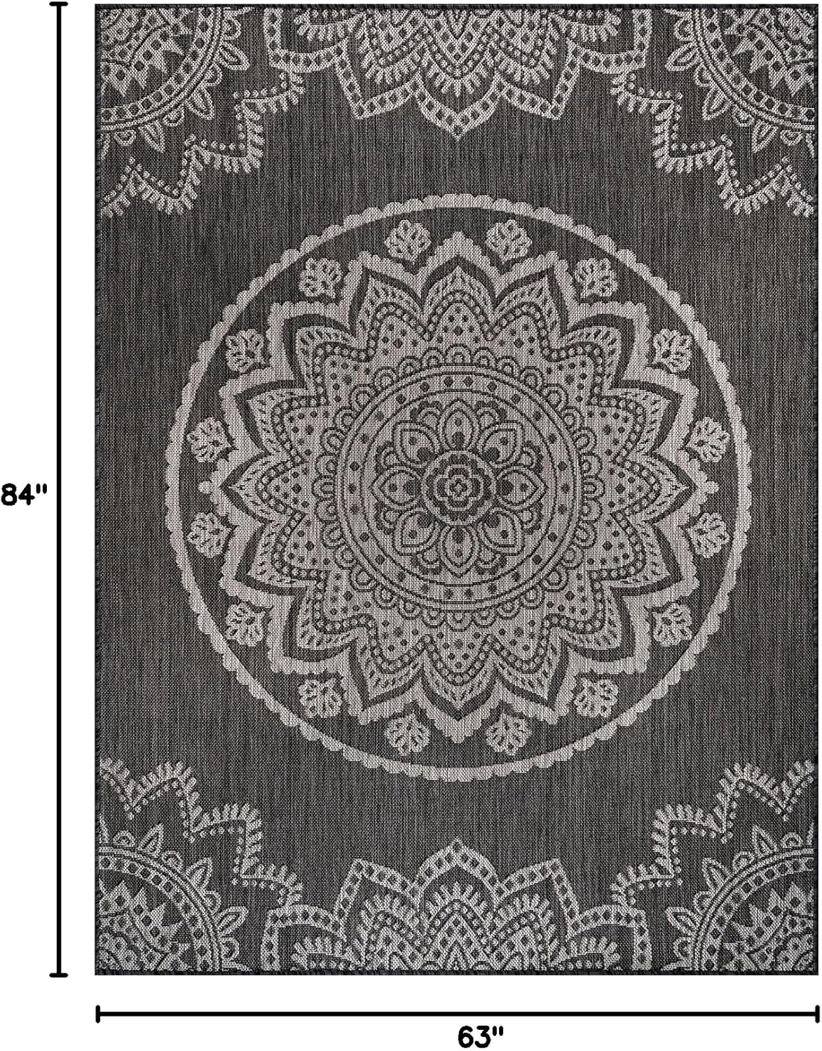 CAMILSON Outdoor Rug 8x10 Modern Area Rugs for Indoor and Outdoor Patios and Porches - Waterproof, Non-Shedding, Easy-to-Clean Outside Carpet (8 x 10, Medallion - Dark Grey/Light Grey)