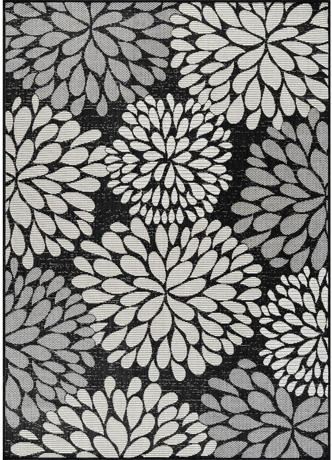 Beverly Rug Outdoor Rug 5x7 Modern Exotic Tropical Leaf Area Rugs for Indoor and Outdoor Patio Deck Porch Garden Water Resistant Washable Outside Carpet (5 x 7 Dark Gray)