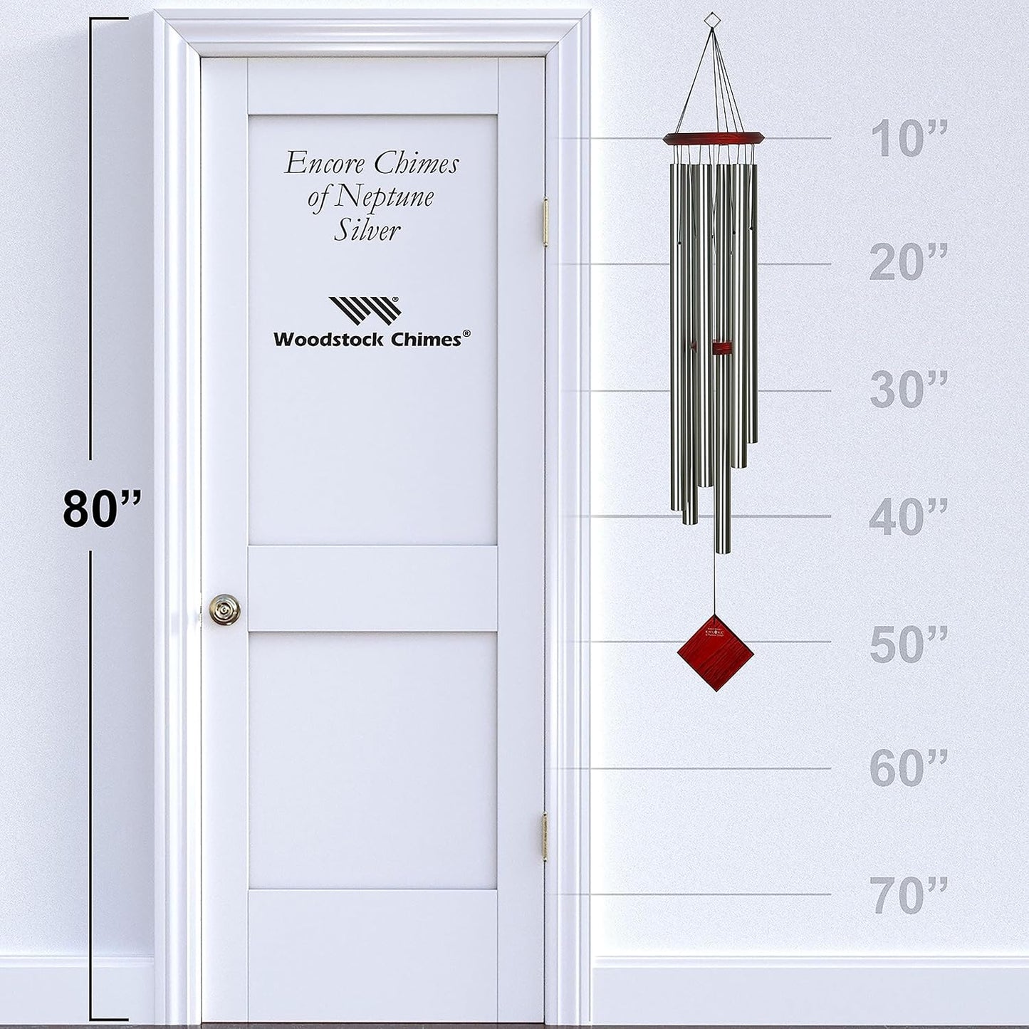Woodstock Chimes Neptune Wind Chime for Outside 54" Large Silver, Deep Tone Sound for Outdoor Garden, Patio, Porch Decor, Encore Collection DCS54