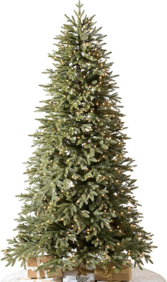 Balsam Hill 7.5ft Pre-Lit Stratford Spruce - Slim Artificial Christmas Tree with 600 LED Clear Lights, True Needle Foliage, Easy Plug Technology & Premium Stand for Small Spaces