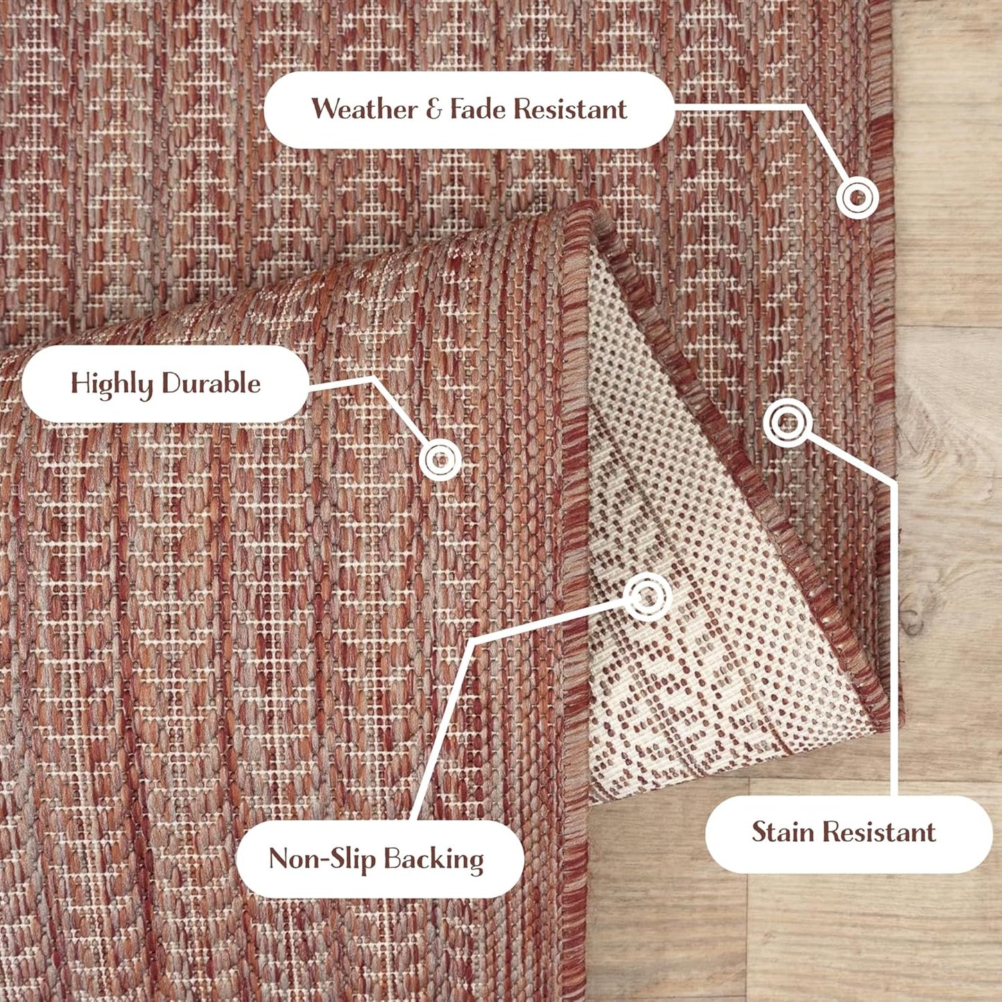 Adiva Rugs Outdoor Indoor Area Rug, Weather Resistant, Easy to Clean, Stain Resistant Floor Mat for Dining Room, Backyard, Deck, Patio (Copper Weiss, 6' x 9')