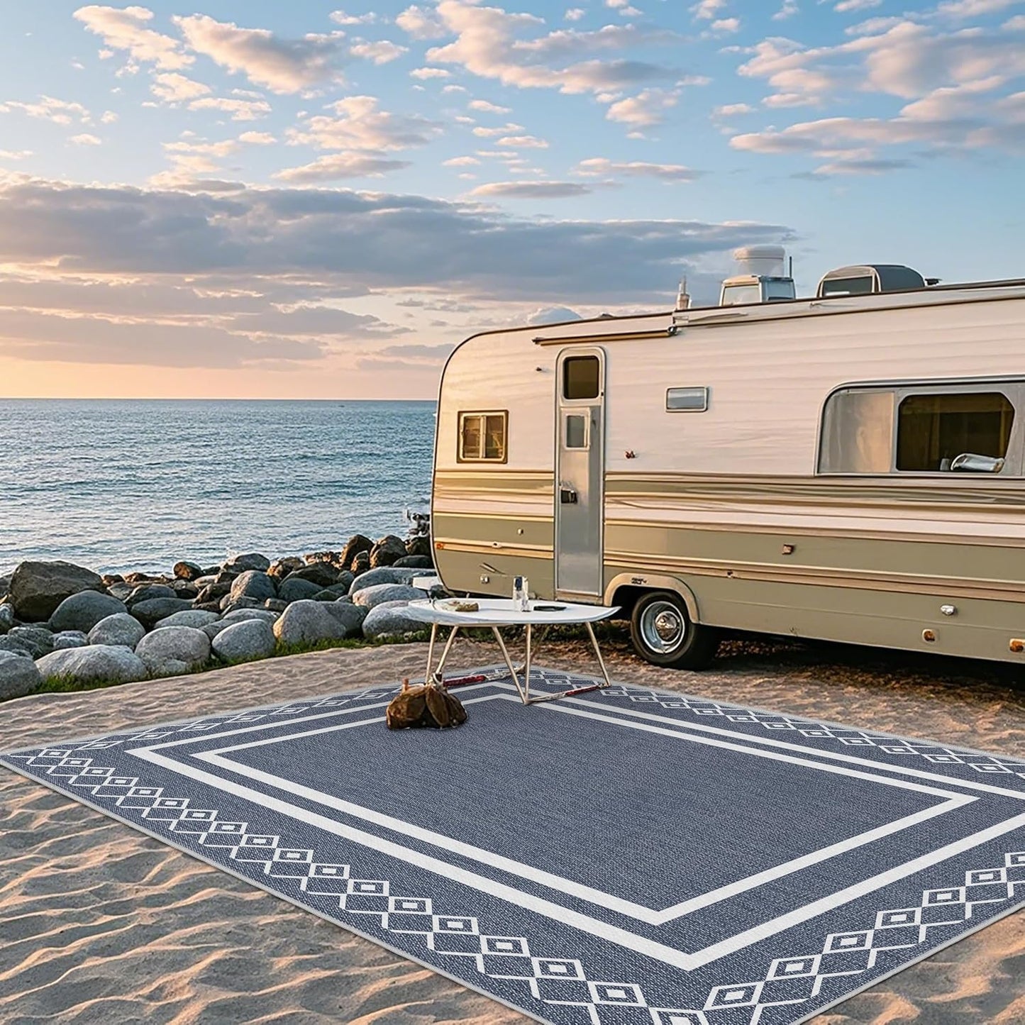 Outdoor Patio Rug, Outside Rectangular Carpet, Moroccan Geometric Rugs, Washable Large Indoor Outdoor Rug 6x9 Mats for RV, Picnic, Backyard, Deck, Balcony, Porch, Beach