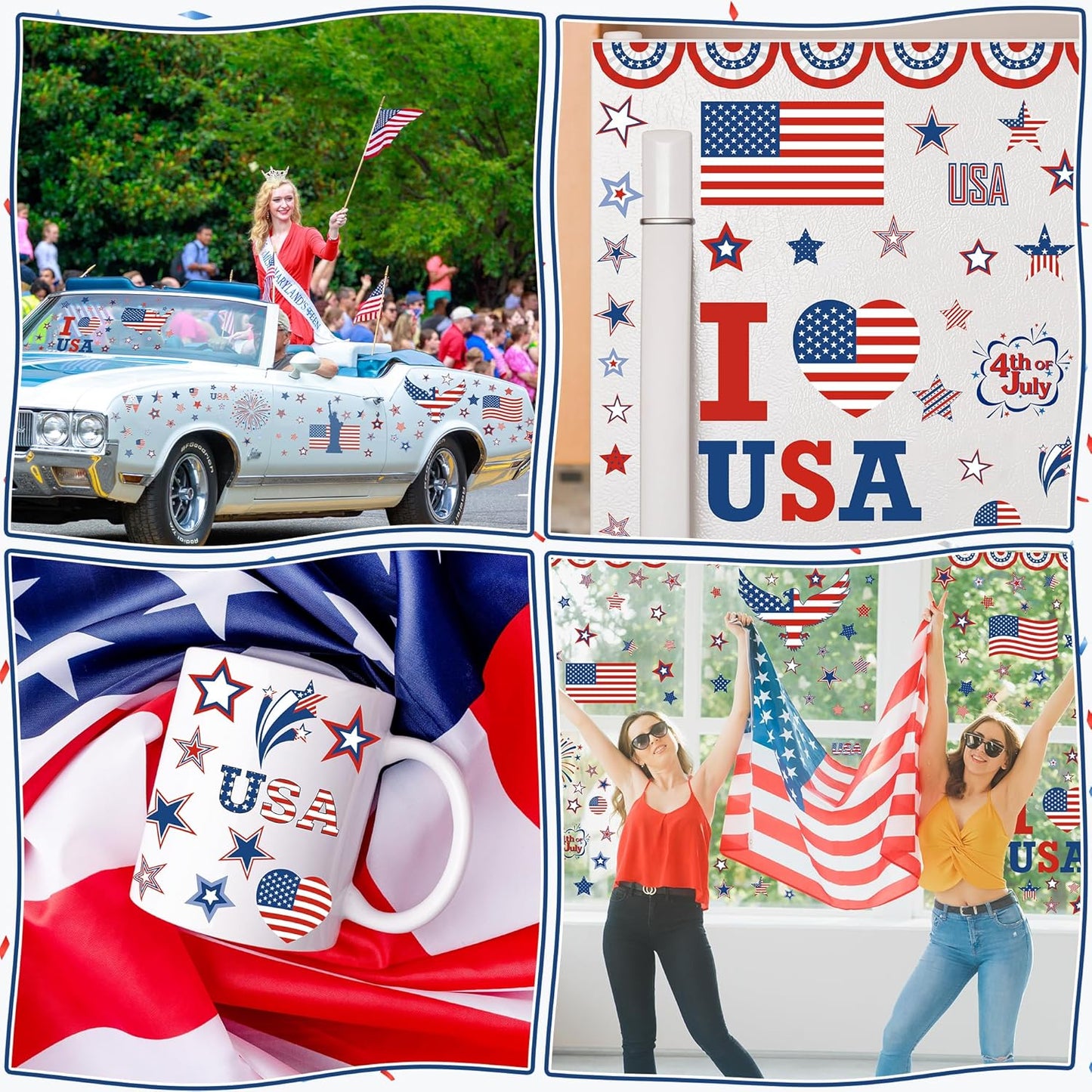 158 Pcs 4th of July Window Clings, 9 Sheets Patriotic Window Clings Decals, Watercolor Double-Sided American Flag Stars Firework Window Stickers for Independence Day Parade Veterans Memorial Day Decor