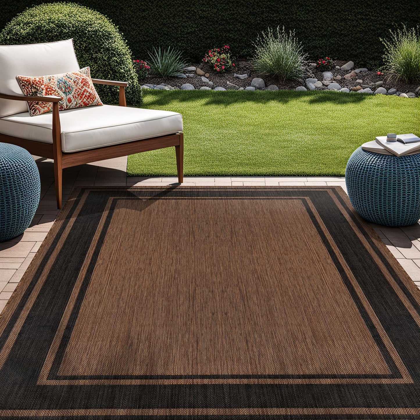 Beverly Rug Outdoor Rug 8x10 Modern Bordered Area Rugs for Indoor and Outdoor Patio Deck Porch Garden Waterproof Weather Sun Resistant Washable Outside Carpet (8 x 10 Gold)