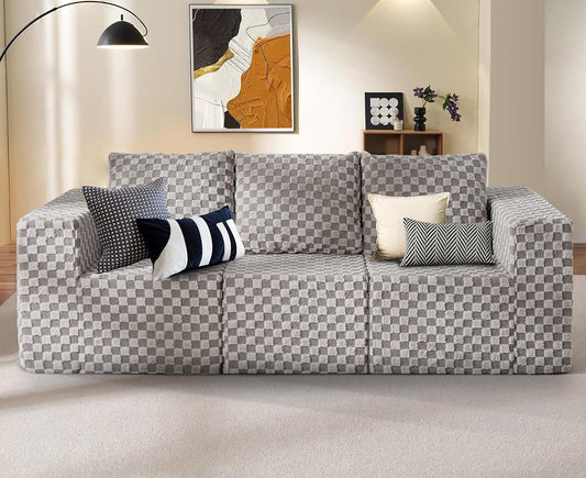 Modular Sectional Sofa 3-Seater Modular Couch with Deep Seat Memory Foam Cloud Chair with Pillows Oversized Sectional Sofa for Living Room Bedroom (Plush Grey, 3-Seater)
