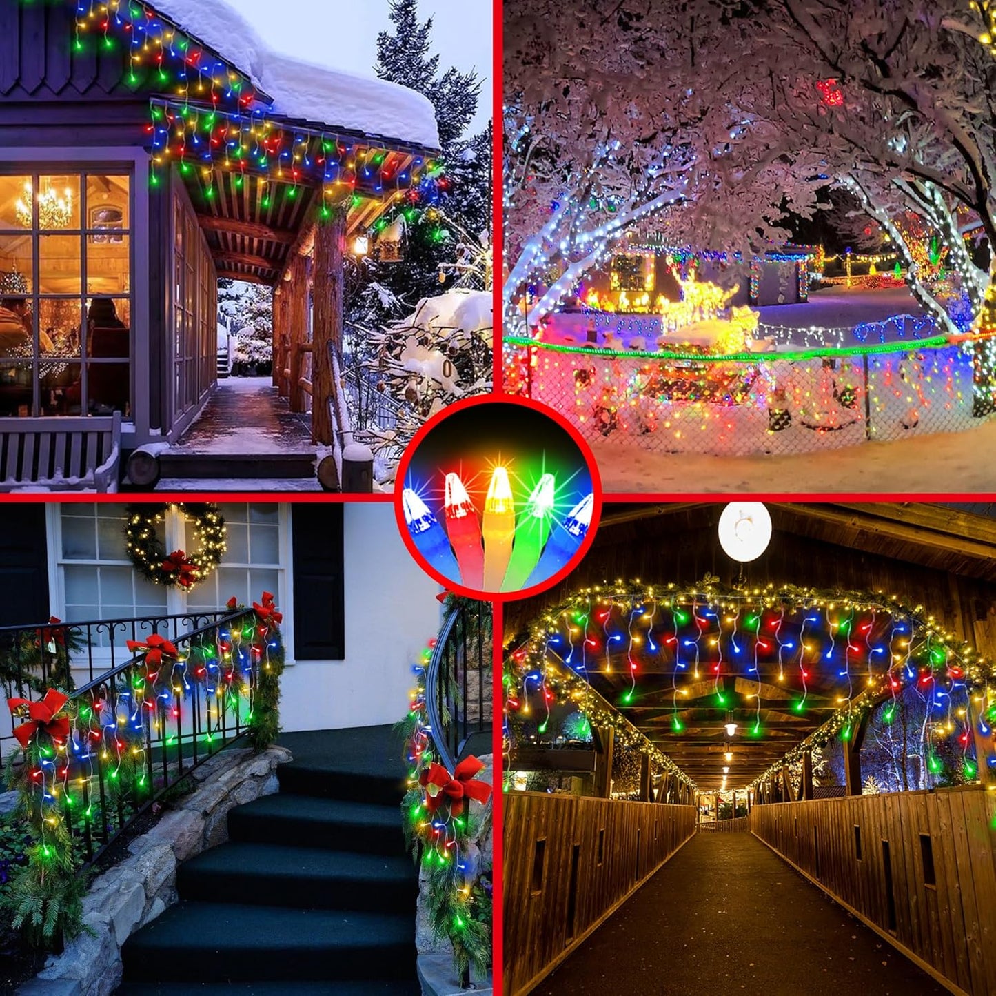 810LED 82FT Christmas Lights, 180Drops 12 Modes Multicolor Christmas String Lights Outdoor Dimmable, Waterproof Christmas Decoration Fairy Lights with Timer for Indoor Eaves Party Patio Window Fence