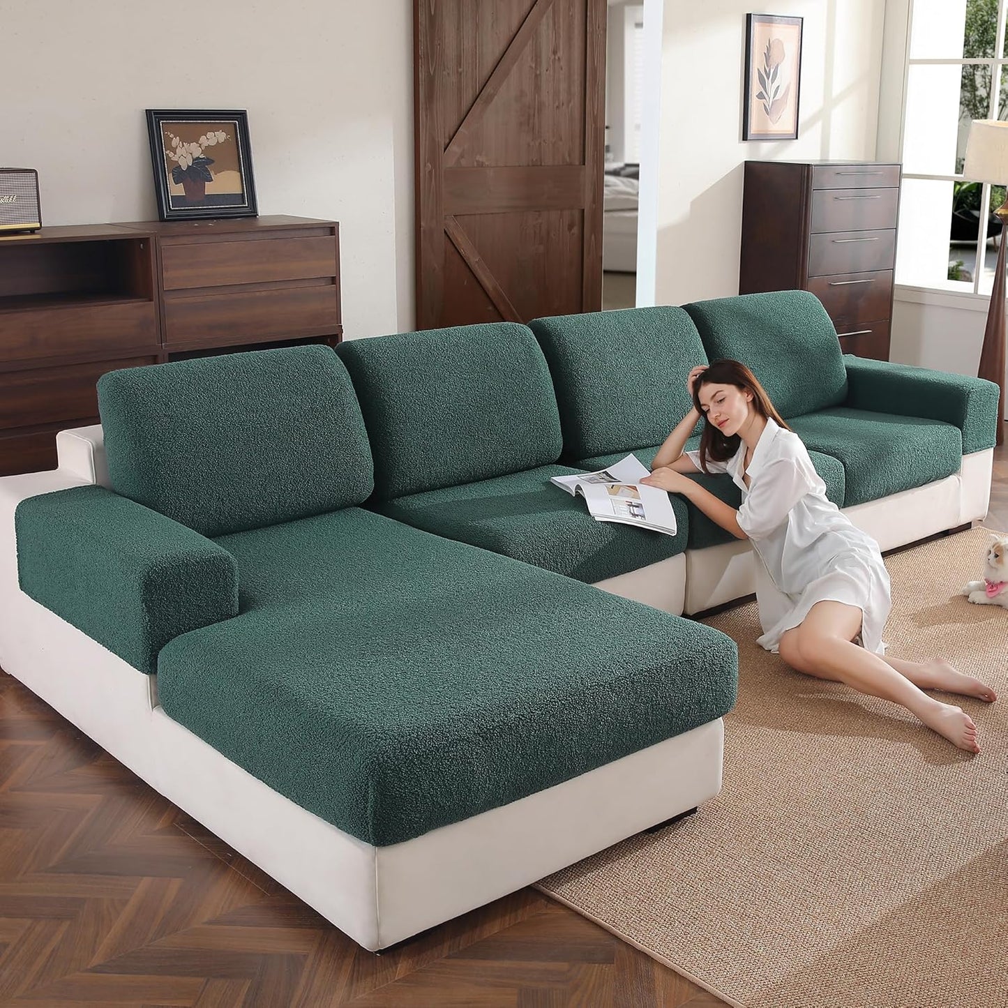 Couch Cushion Covers for Sectional Sofa, Stretch Soft Sofa Slipcovers Washable Wear-Resistant Universal Furniture Protector for Living Room(1 Piece Back Couch Cover, Green)