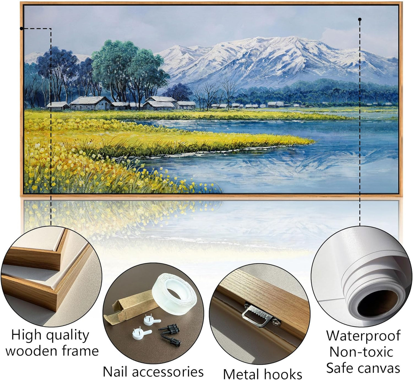 Landscape Wall Art - Japanese Mountain Nature Canvas Artwork for Living Room, Rustic Wall Art, Country Wall Decor, Farmhouse Paintings, Yellow Scenery Wall Pictures for Bedroom 20×40IN