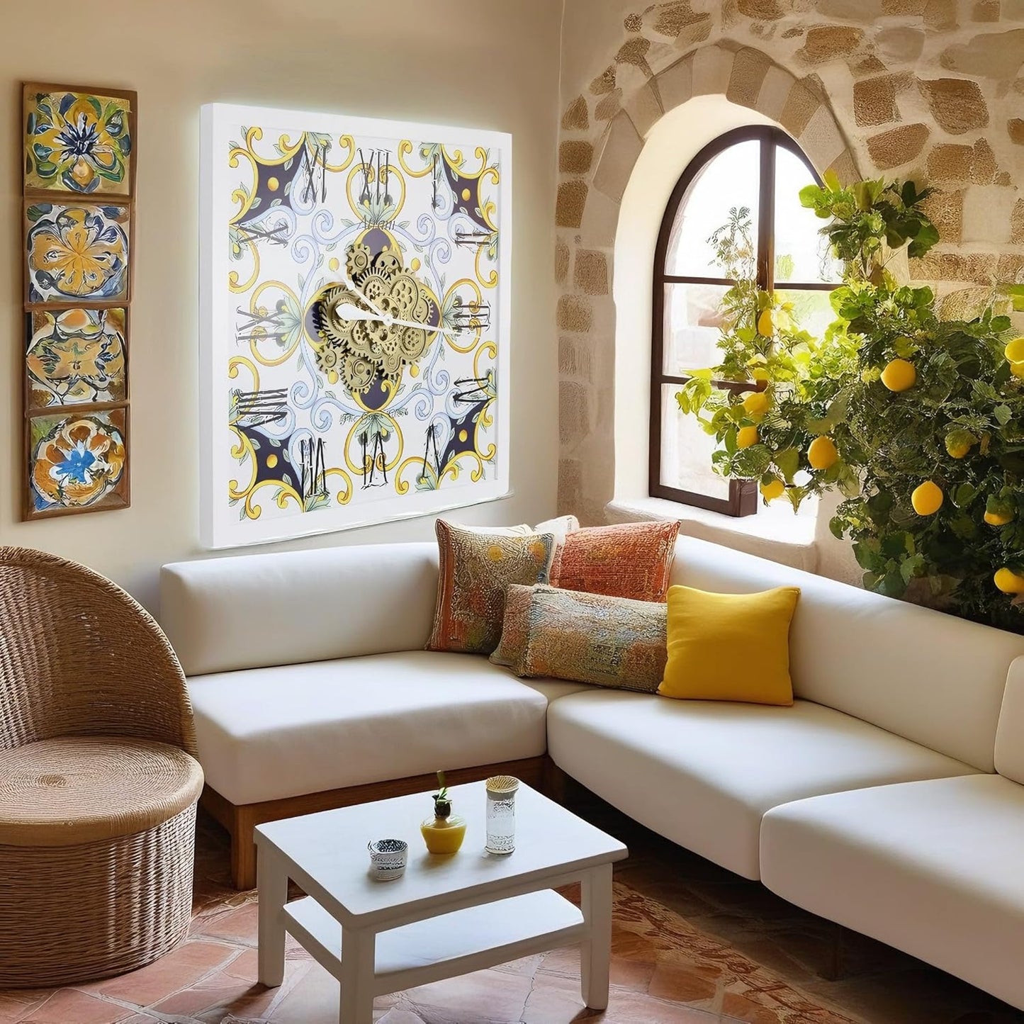 The Gears Clock Wall Clock Italy Collection with Moving Gears (Atrani, 36 inch Square)