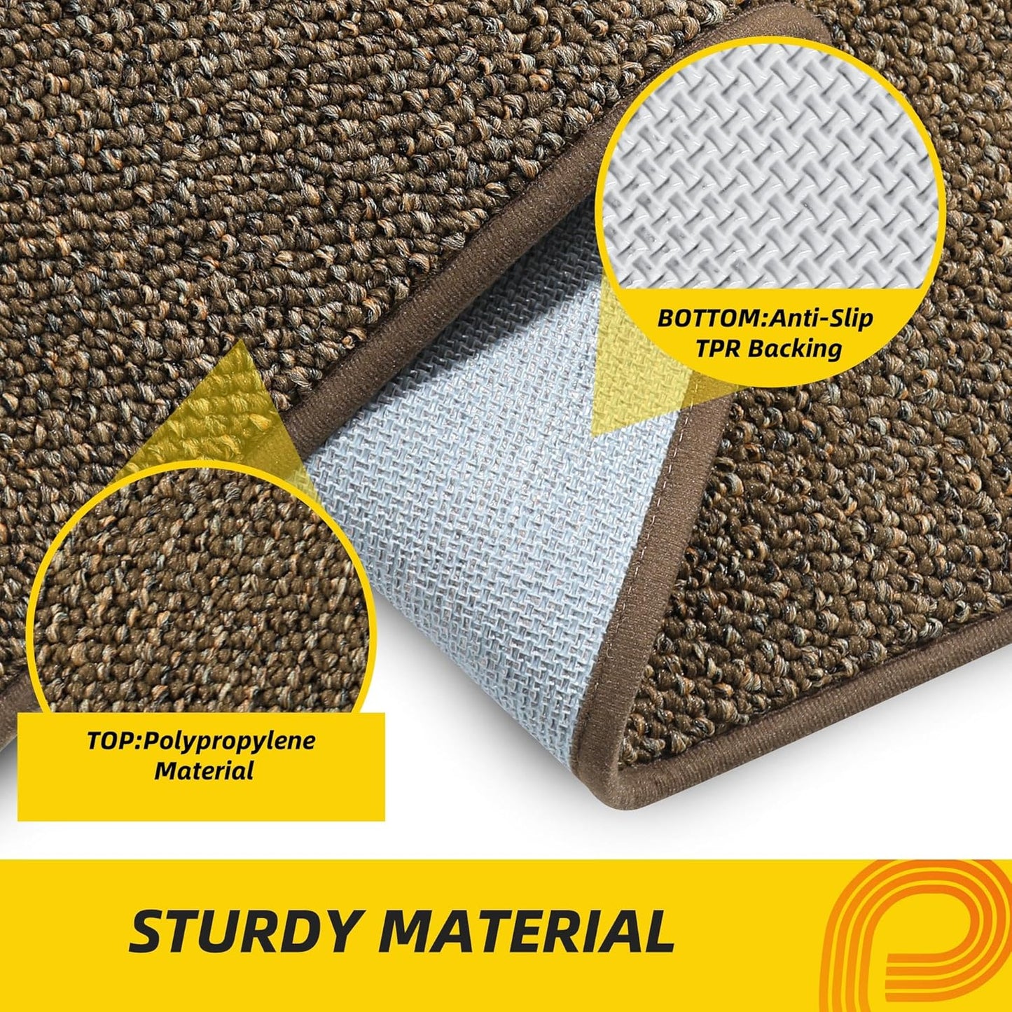 JSEI Dirt Trapper Door Mat 24"x36" Non-Slip Washable Entrance Mat, Dog Doormats, Absorbent & Fade-Resistant Floor Mats, Low Profile Welcome Mats for Entryway, Front Door, and Inside Entrance, Brown