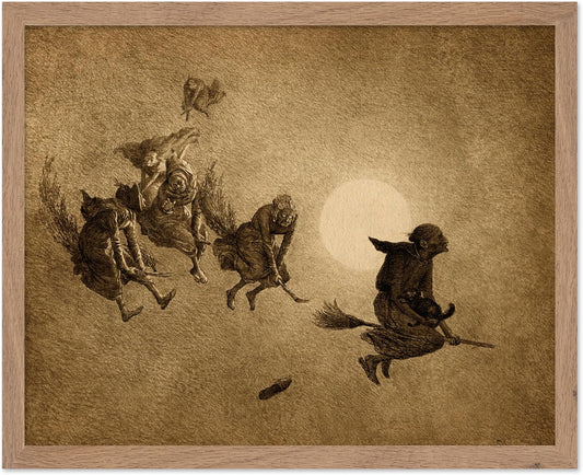Poster Master Vintage William Holbrook Beard Poster - Retro Occult Print - Gift for Gothic, Horror Fan - The Witches Ride, Pagan, Goth, Magic - Wall Decor for Bedroom, Dorm, 16x20 Beige Framed