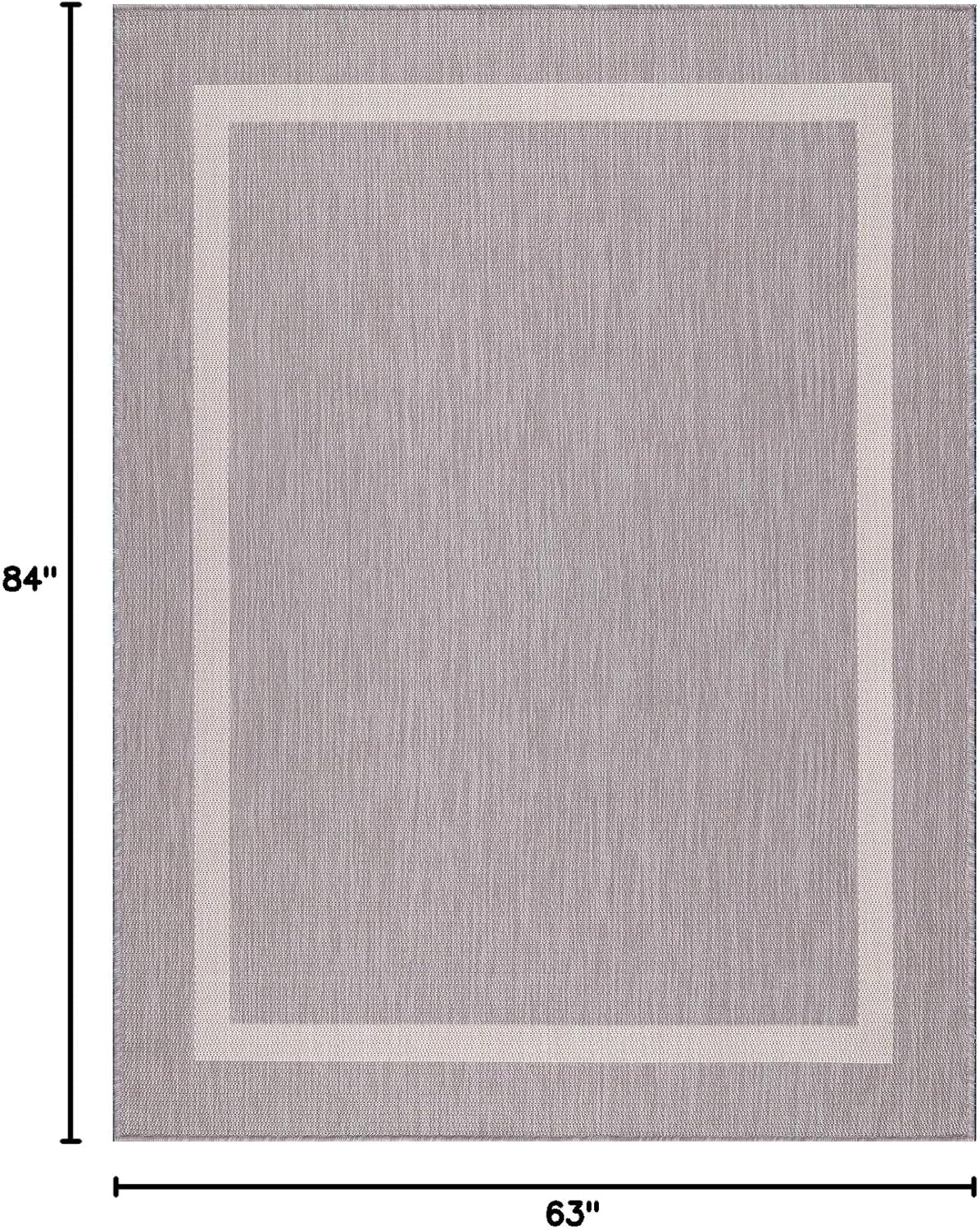Bordered Outdoor Rug 5x7 Washable Outside Carpet for Indoor Patio Porch Waterproof Easy Cleaning Non Shedding Area Rugs Gray 5 x 7