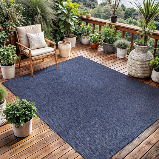 Washable Indoor Outdoor Rug 5x7 Weather Resistant Area Rugs Modern Solid for Porch Deck Balcony Backyard Patio Outside Carpet (5 X 7 Azure Blue)