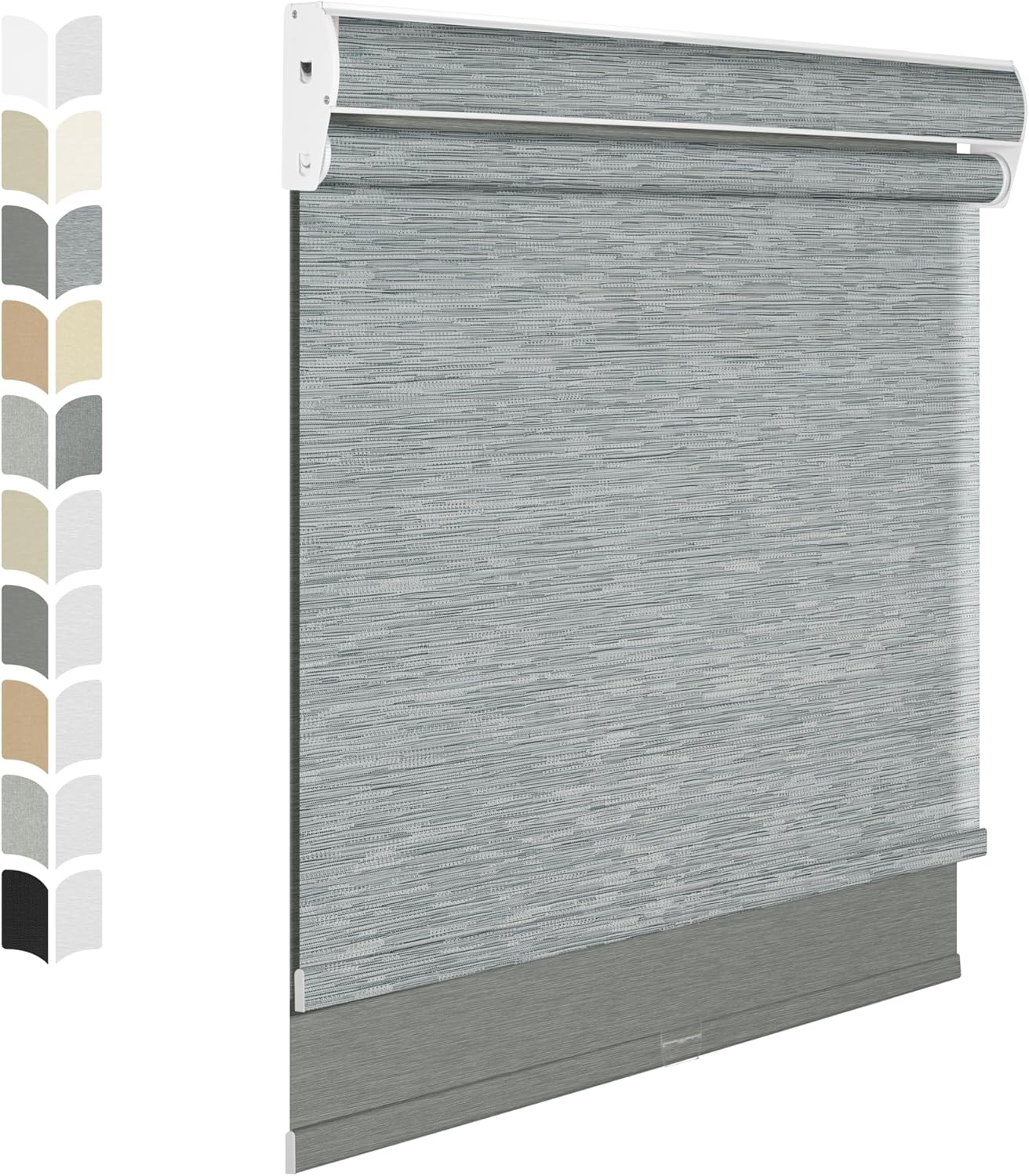 BERISSA Cordless Dual Roller Shades with Cassette Valance,Double Window Shades Blackout and Light Filtering Shades,Day and Night Roller Shades for Home Office Door.Striped Jacquard Grey.59 W x 86" H