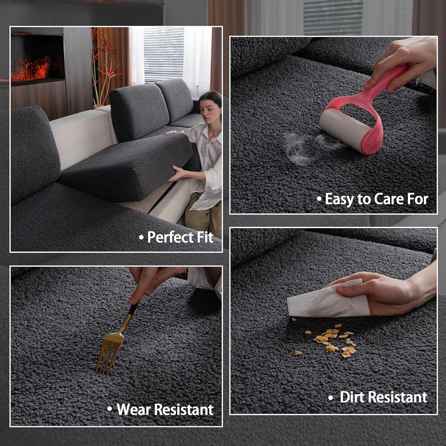 Couch Cushion Covers for Sectional Sofa, Stretch Soft Sofa Slipcovers Washable Wear-Resistant Universal Furniture Protector for Living Room(3 Seaters Covers+1 Chaise Cover, Dark Gray)