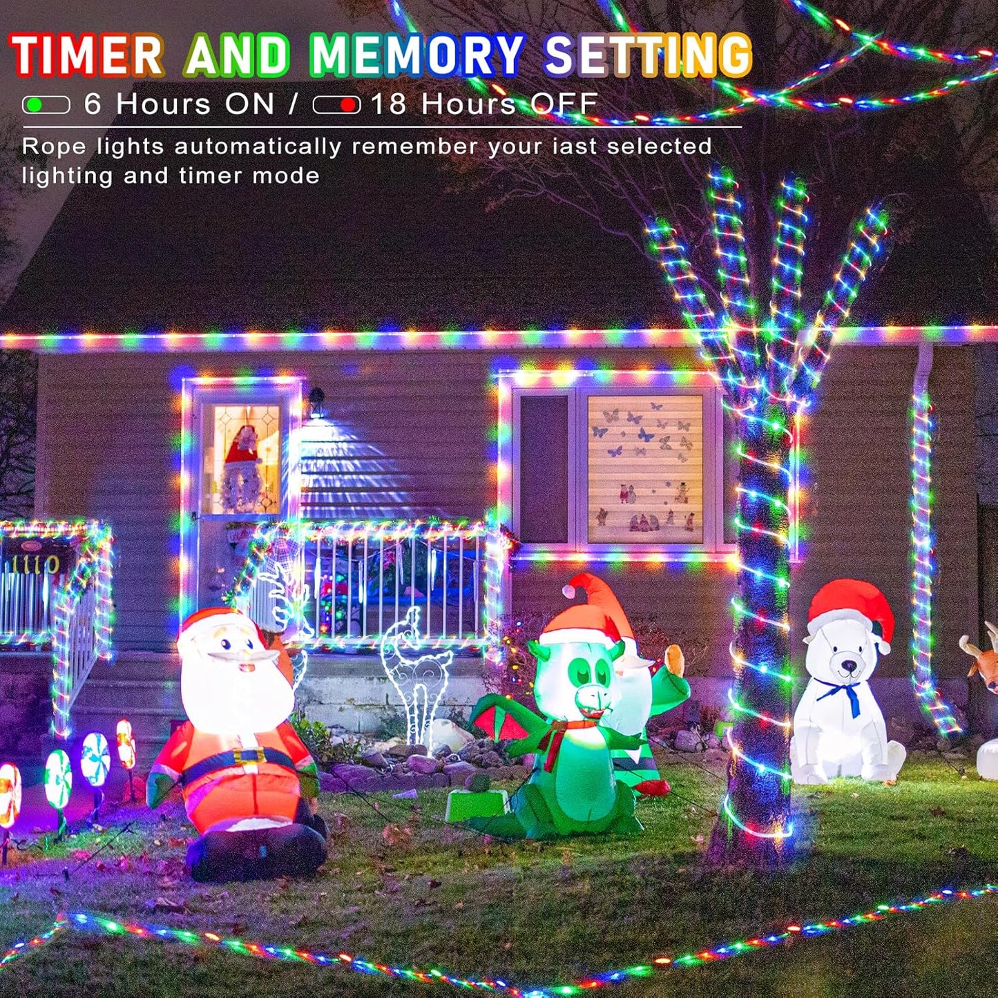 Rope Lights Outdoor, 66FT 200 LED Rope Lights for Indoor with Waterproof 8 Modes, Connectable Clear Tube Lights for Outside, Garden, Patio, Pool, Tree, Party Decorations - Multicolor