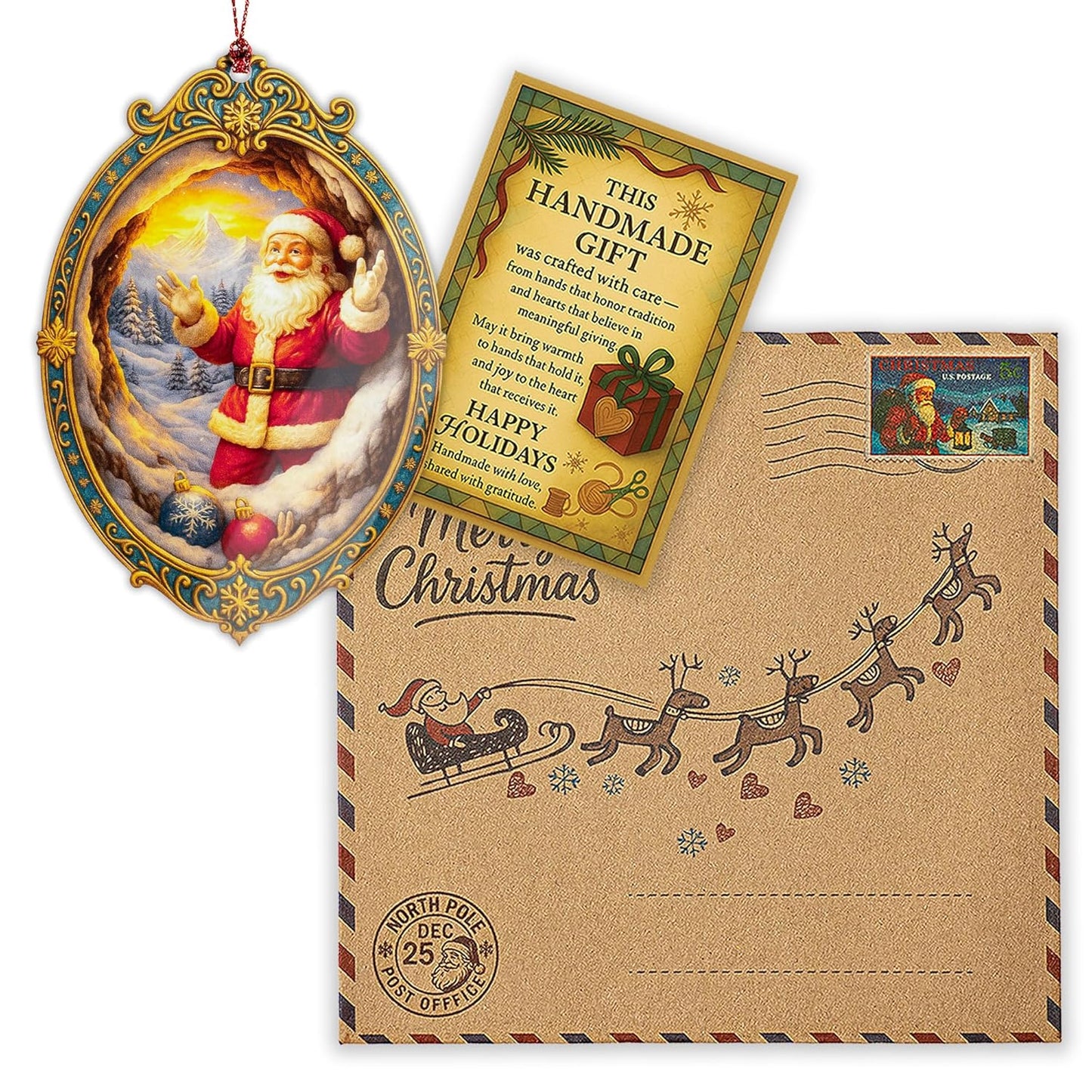 Santa Ornament – Christmas Decor | Santa Claus Ornament + Holiday Keepsake – Gift for Kids and Family – Christmas Ornament 2025 – Suncatcher Effect Stained Glass Window Hanging – Car Hanging