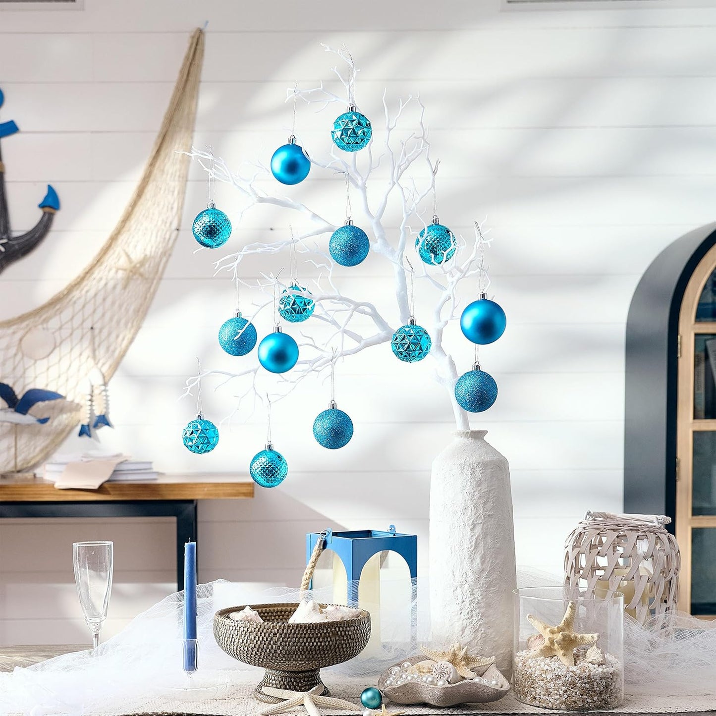 Valery Madelyn Christmas Tree Decorations Ornament Set for Fall Halloween, 50ct 2 Inches Blue Shatterproof Christmas Ball Ornaments Hanging Xmas Holiday Party Decor