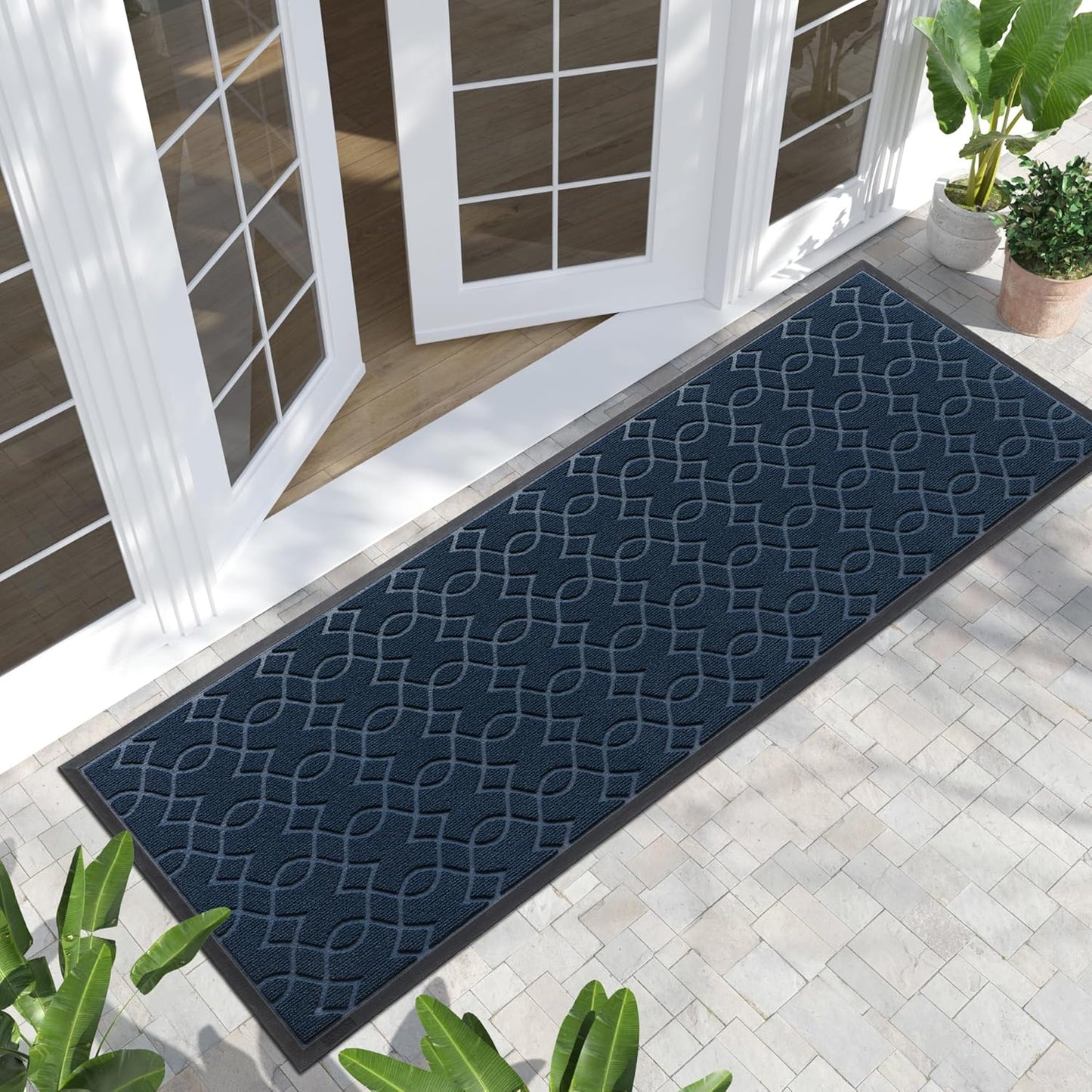Yimobra Front Door Mat Outdoor Indoor 72x24, All-Season, All-Weather, Heavy Duty Welcome Door Mats Outside Entrance, Non Slip Porch Patio Entrance Mat, Blue