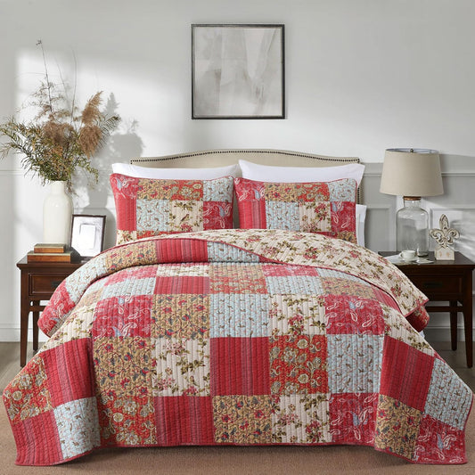 Secgo King Size Comforter Set- 100% Cotton Quilt King Size Set, Green, Sage bedspreads (96 * 108 Inch) with 2 Pillow Shams, Patchwork Reversible Lightweight Bedding