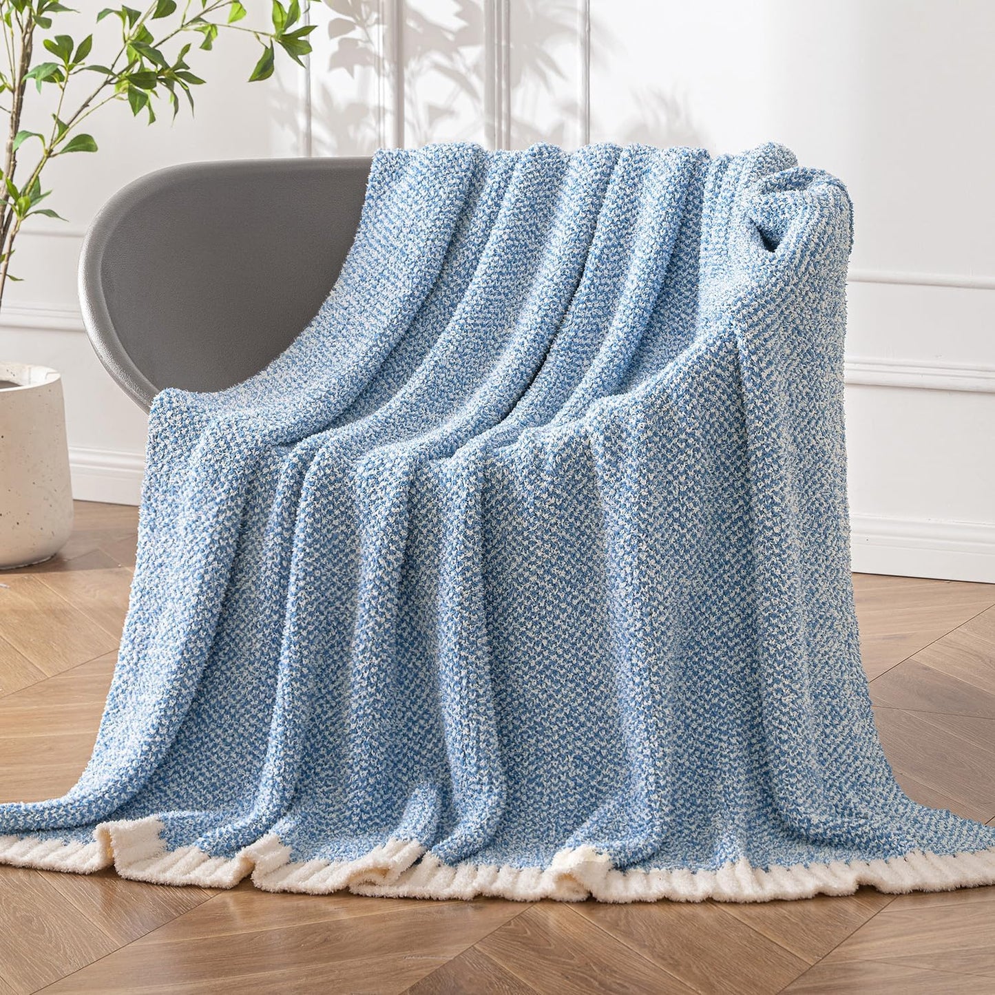 MIULEE Blue Super Soft Throw Blanket for Bed, Twin Size Cozy Fluffy Warm Blankets Knit Blankets for Couch, Sofa, Chair, Living Room, Camping, Picnic, 60 x 80 inch