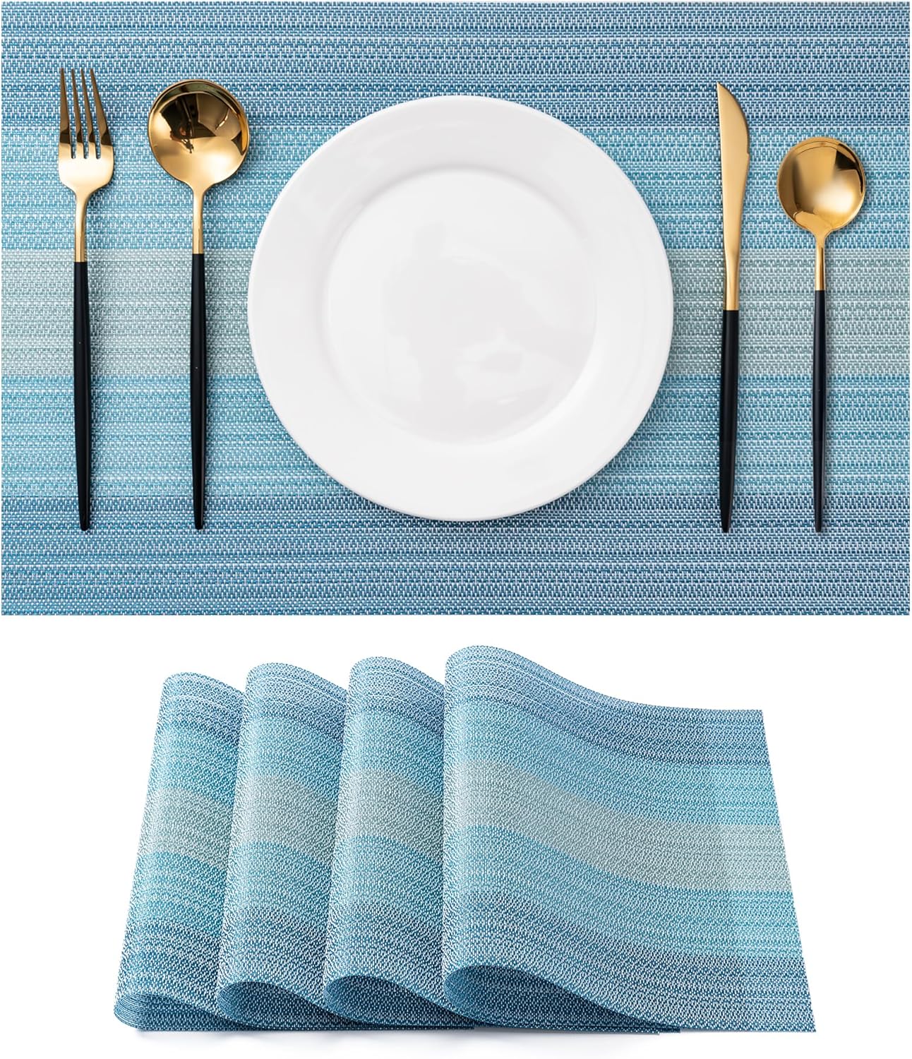CADONO Placemats Set of 4 Washable Indoor/Outdoor Vinyl Place Mats for Dining Table Durable Non-Slip Heat Resistant PVC Weave Table Mats（Ocean Geode）