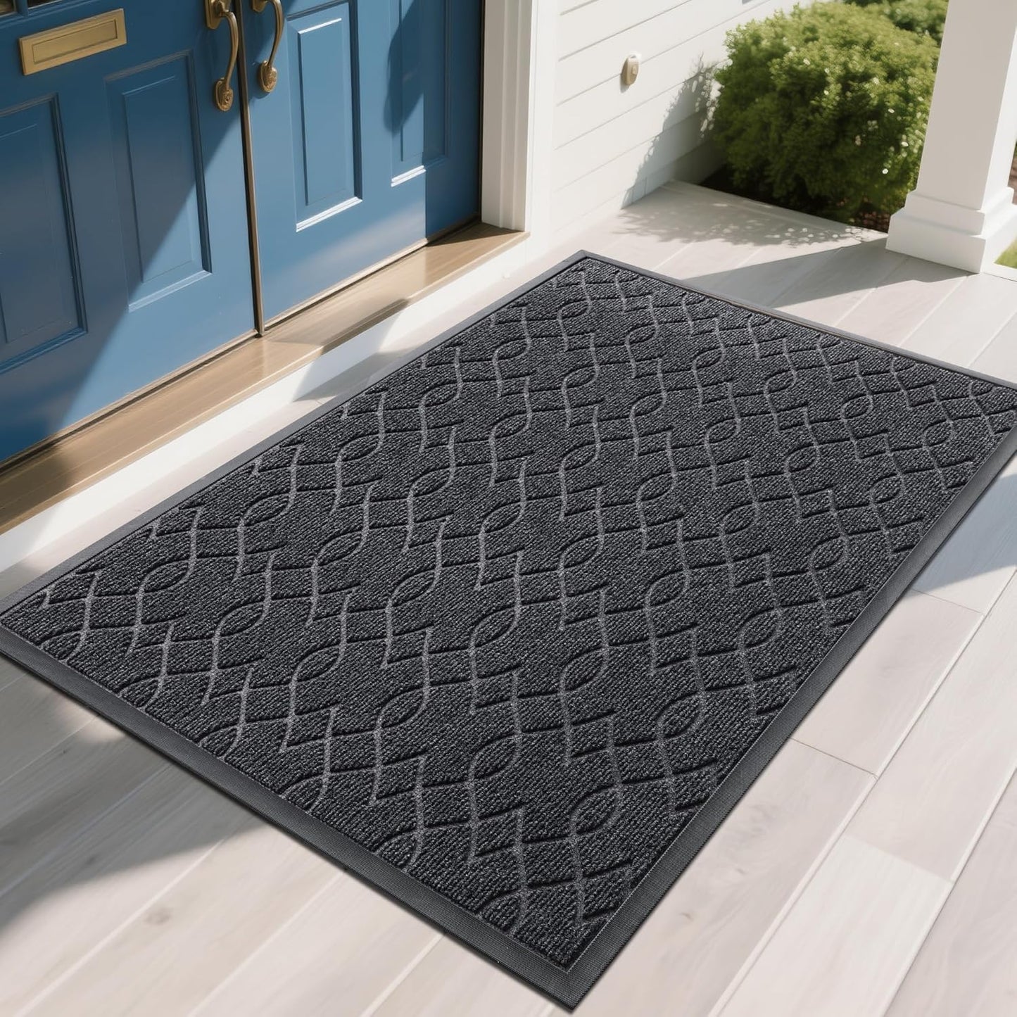 Yimobra Front Door Mat Outdoor Indoor 60x36, All-Season, All-Weather, Heavy Duty Welcome Door Mats Outside Entrance, Non Slip Porch Patio Entrance Mat, Black Gray